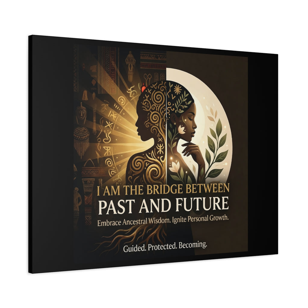 Canvas wall art titled "I Am the Bridge Between Past and Future" by Printify, showcasing a vibrant abstract design.