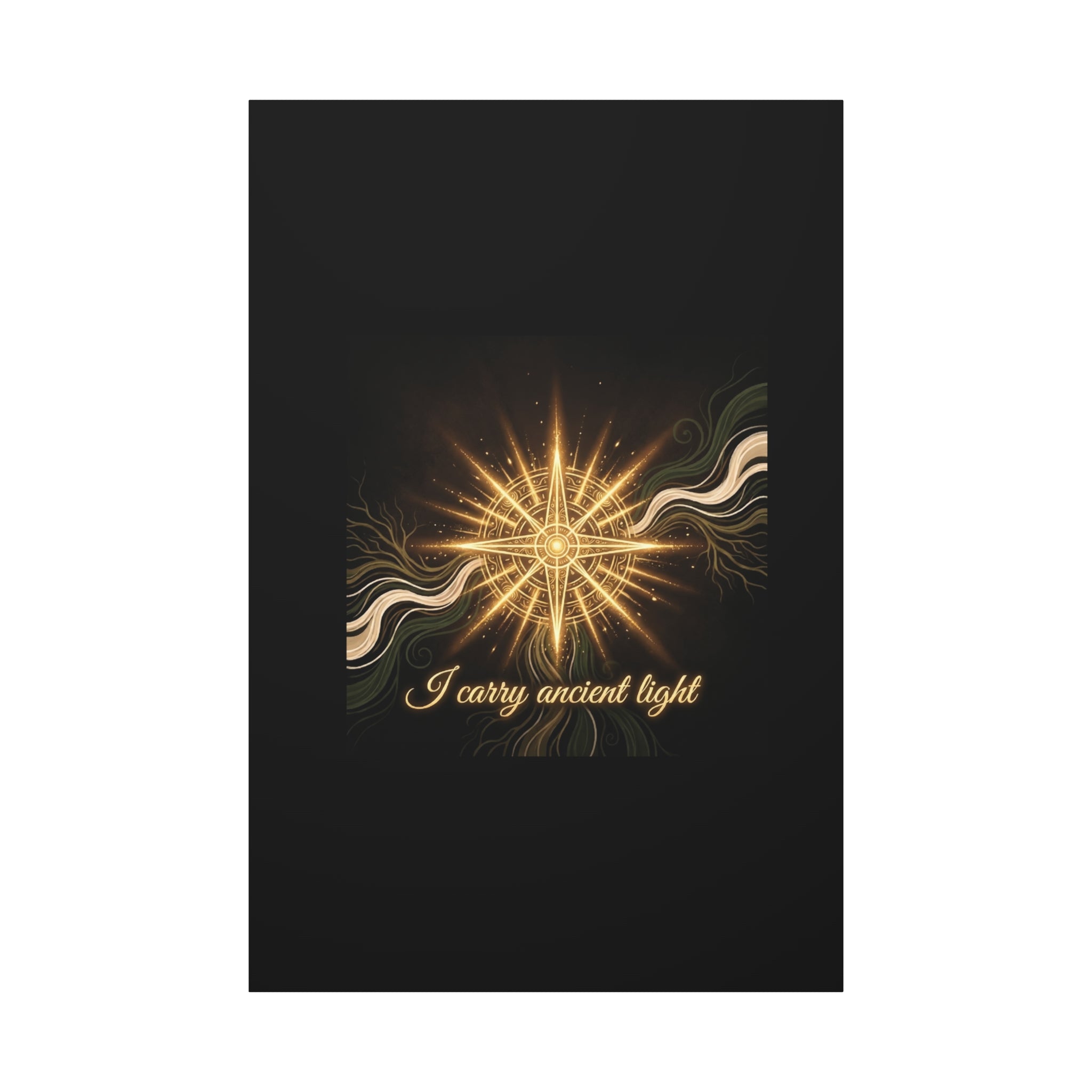 Matte canvas wall art titled "I Carry Ancient Light" featuring a golden compass design, ideal for home decor.