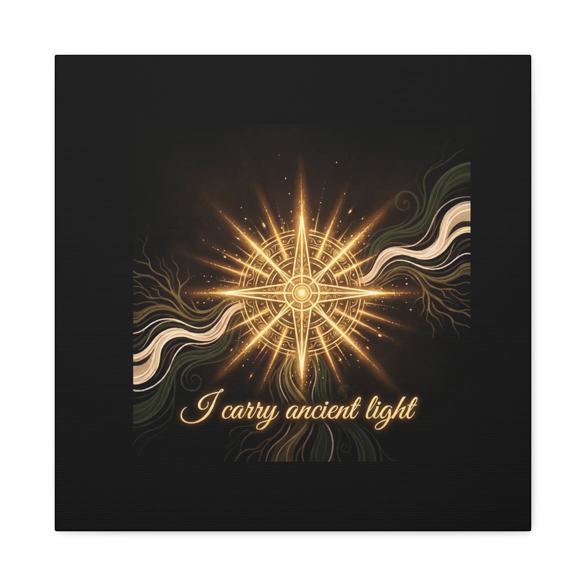 Matte canvas wall art titled "I Carry Ancient Light" featuring a golden compass design, ideal for home decor.