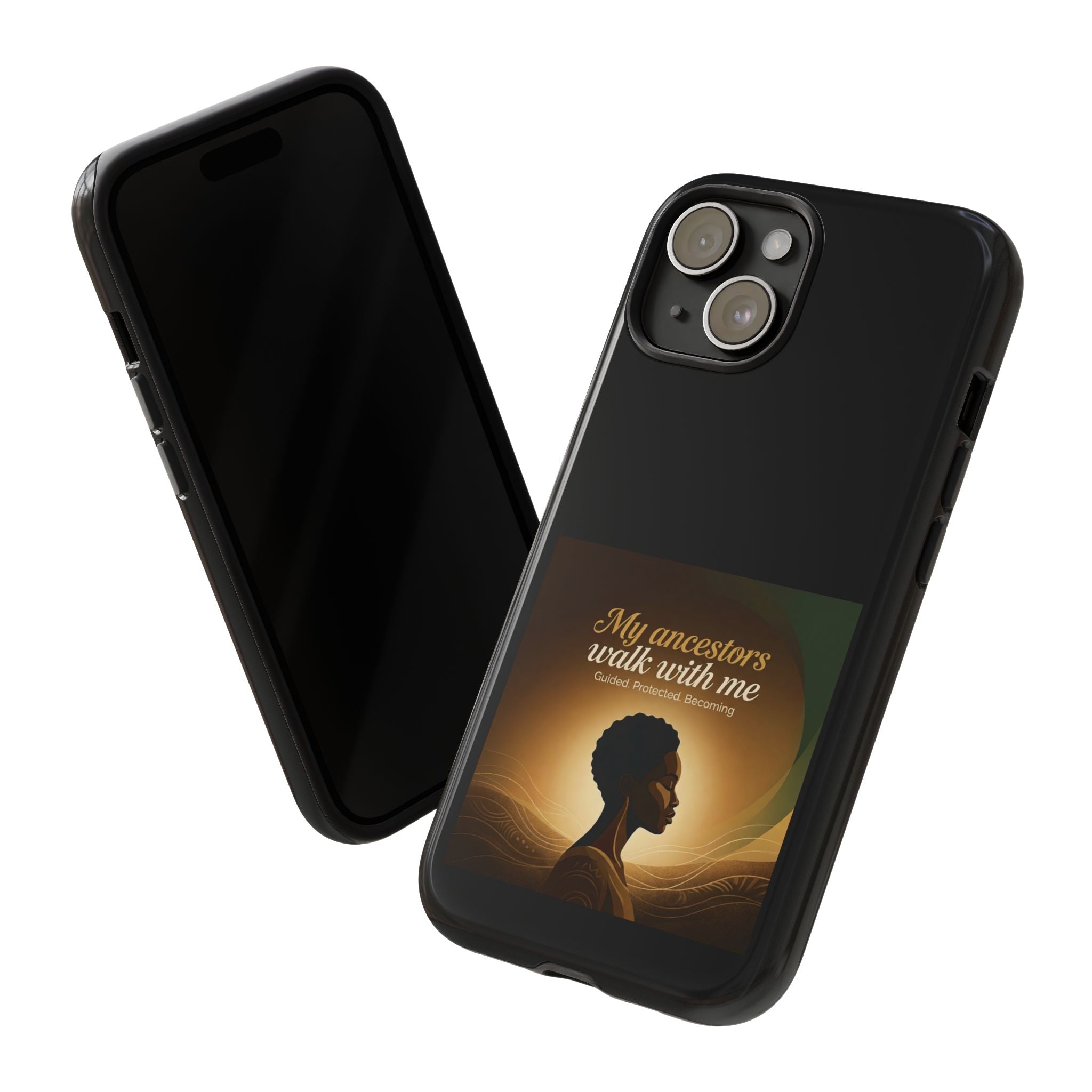 Black phone case with inspirational design honoring Black heritage, made by Printify, fits smartphones for protection and style.