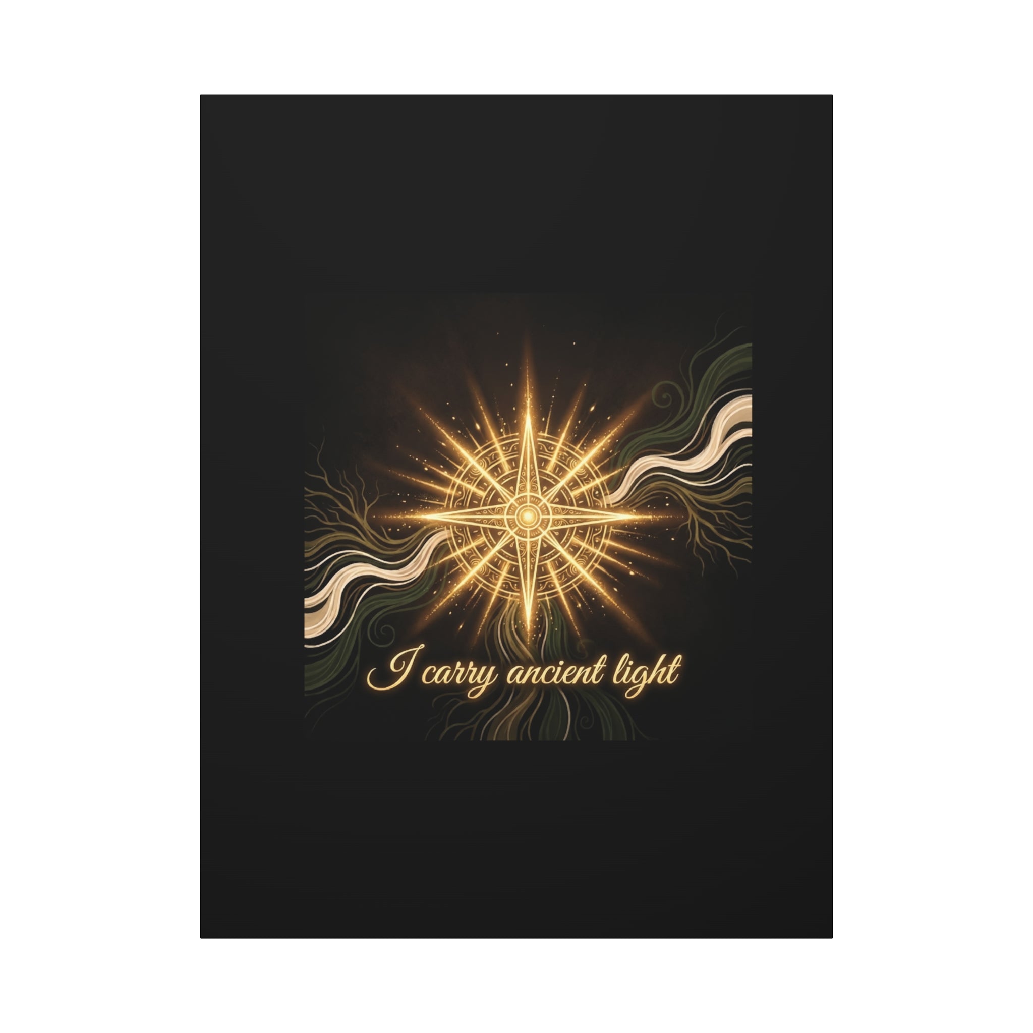 Matte canvas wall art titled "I Carry Ancient Light" featuring a golden compass design, suitable for modern home decor.