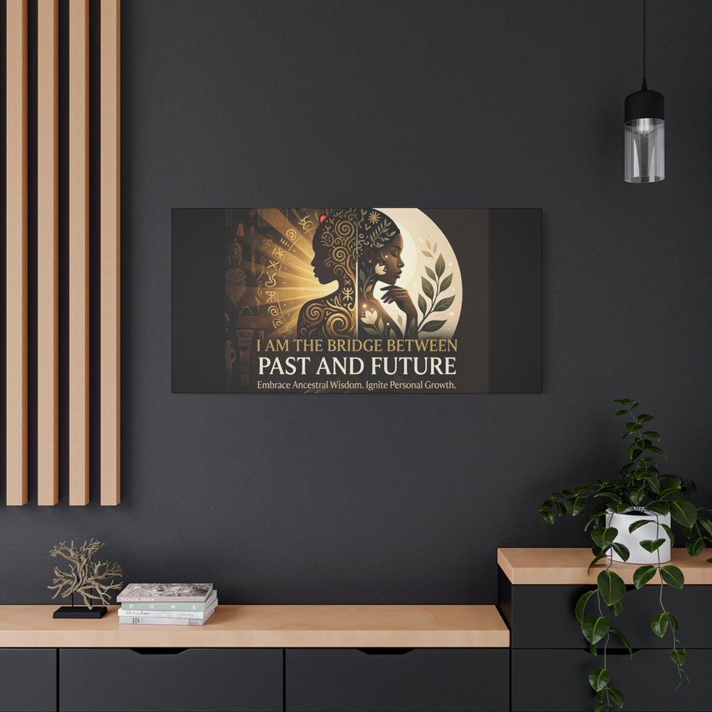 Canvas wall art titled "I Am the Bridge Between Past and Future" by Printify, featuring a vivid abstract design.