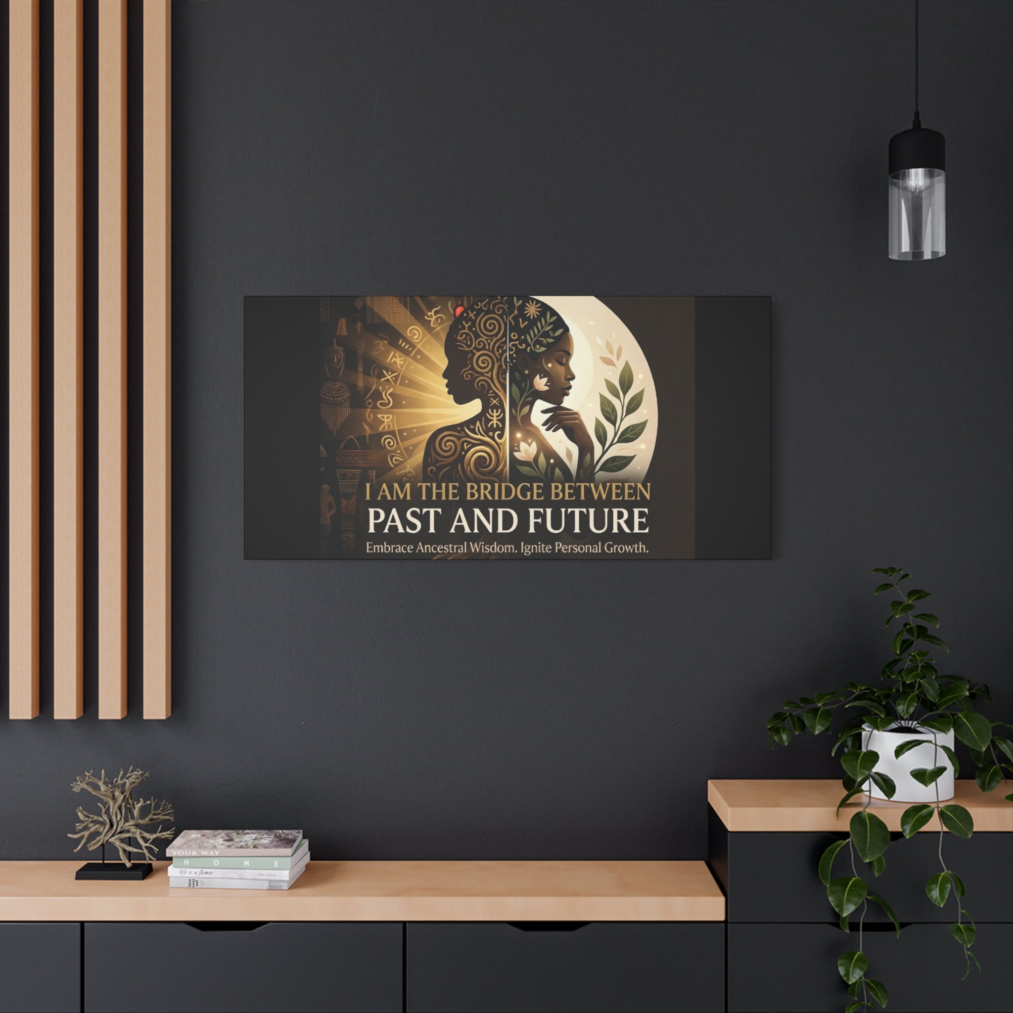 Canvas wall art titled "I Am the Bridge Between Past and Future" by Printify, featuring a vivid abstract design.