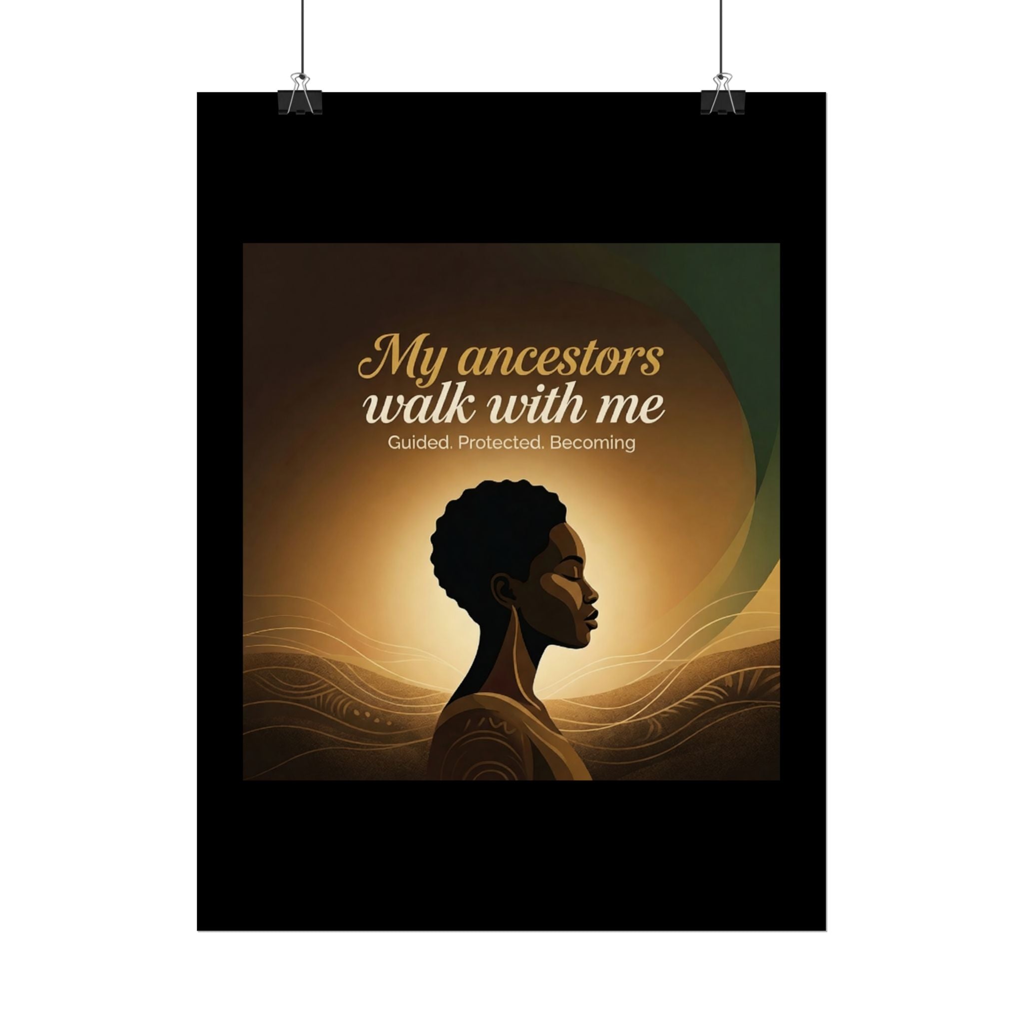 Rolled poster of "My Ancestors Walk With Me" Afrocentric wall art by Printify, featuring inspiring cultural imagery.