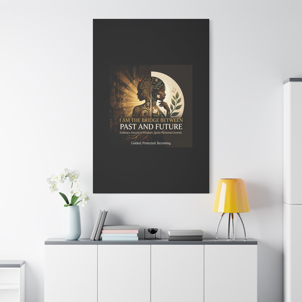 Canvas wall art titled "I Am the Bridge Between Past and Future" by Printify, featuring a vibrant abstract design.