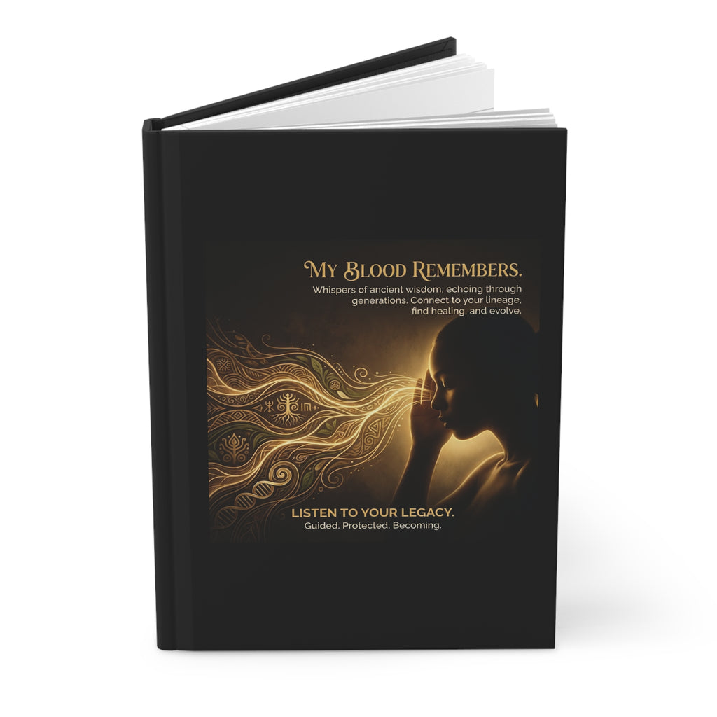 Hardcover journal titled "My Blood Remembers" for guided ancestral healing and reflection by Printify.