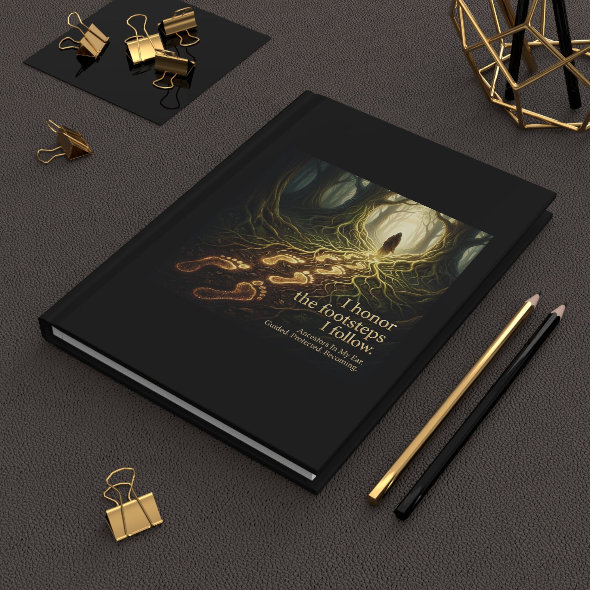 Guided hardcover journal titled "I Honor the Footsteps I Follow" on a white background, designed for personal reflection and writing.