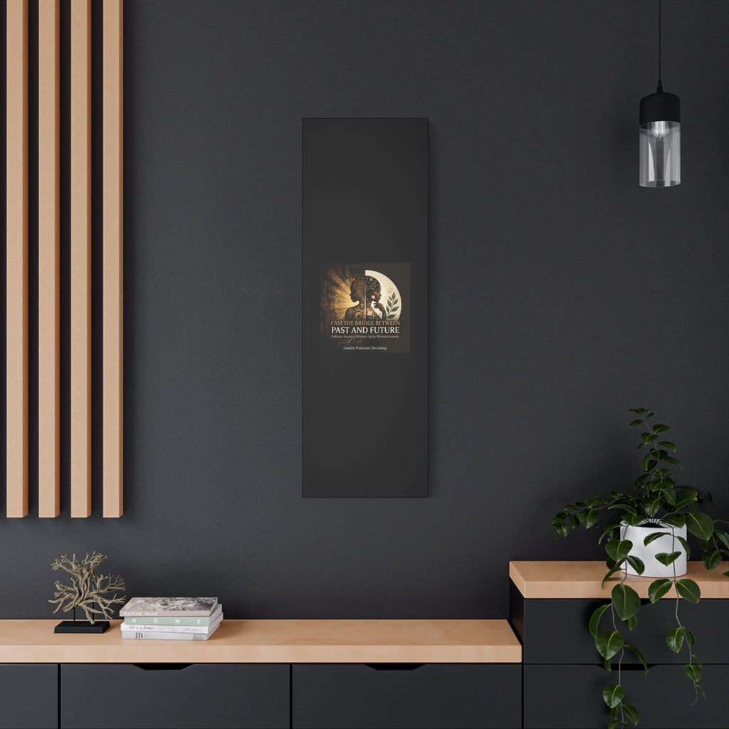 Canvas wall art titled "I Am the Bridge Between Past and Future" by Printify, showcasing a vibrant abstract design.