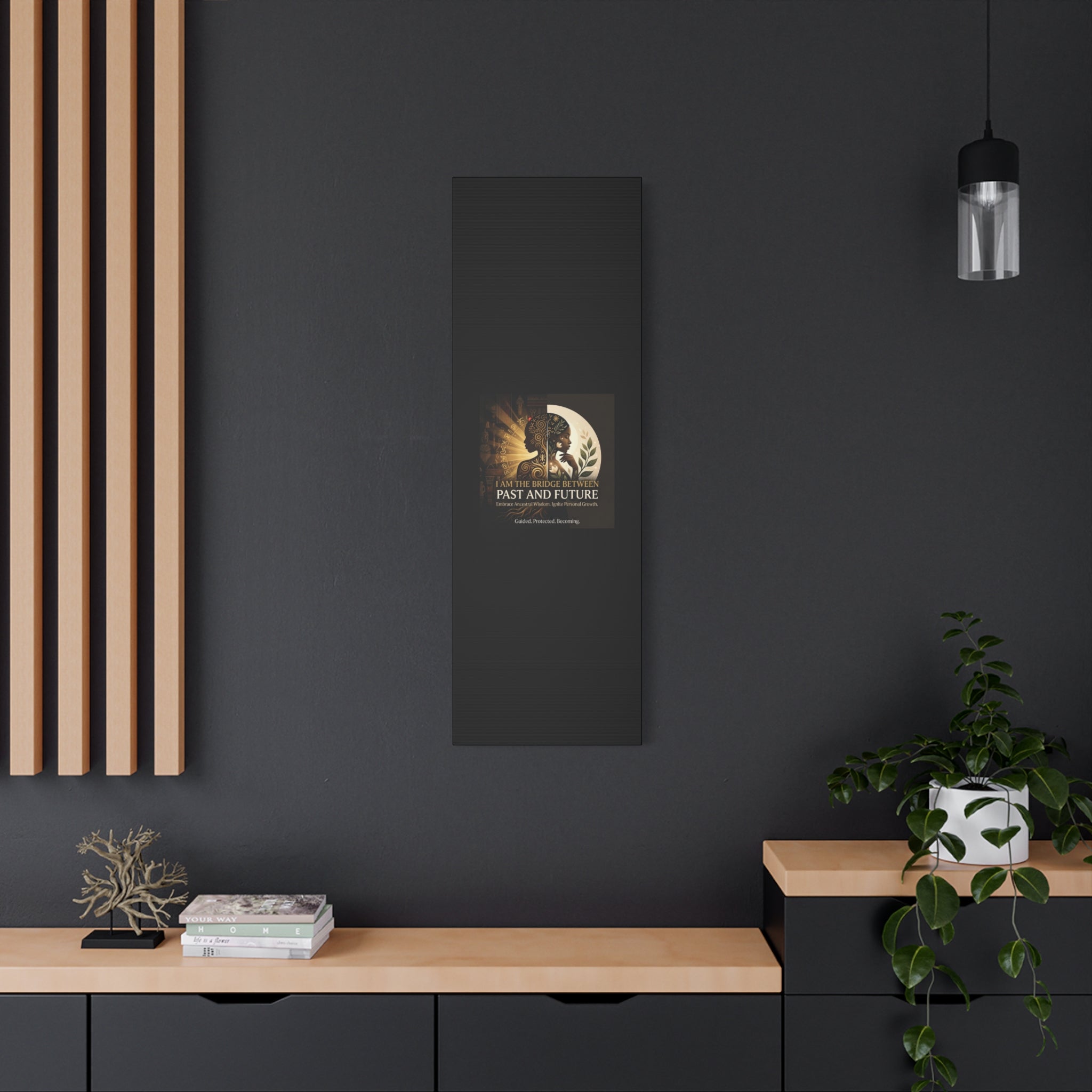 Canvas wall art titled "I Am the Bridge Between Past and Future" by Printify, showcasing a vibrant abstract design.
