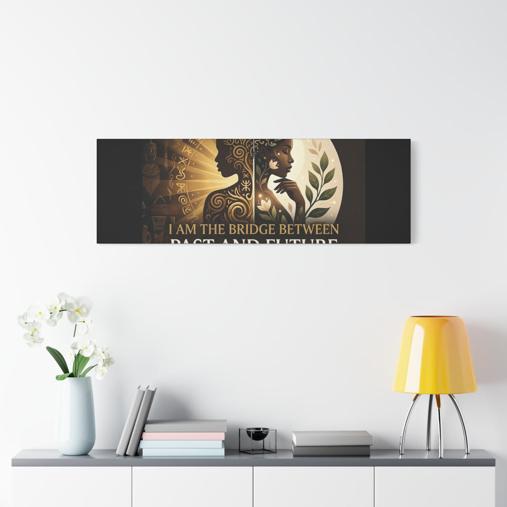 Canvas wall art titled "I Am the Bridge Between Past and Future" by Printify, featuring abstract design and vibrant colors.