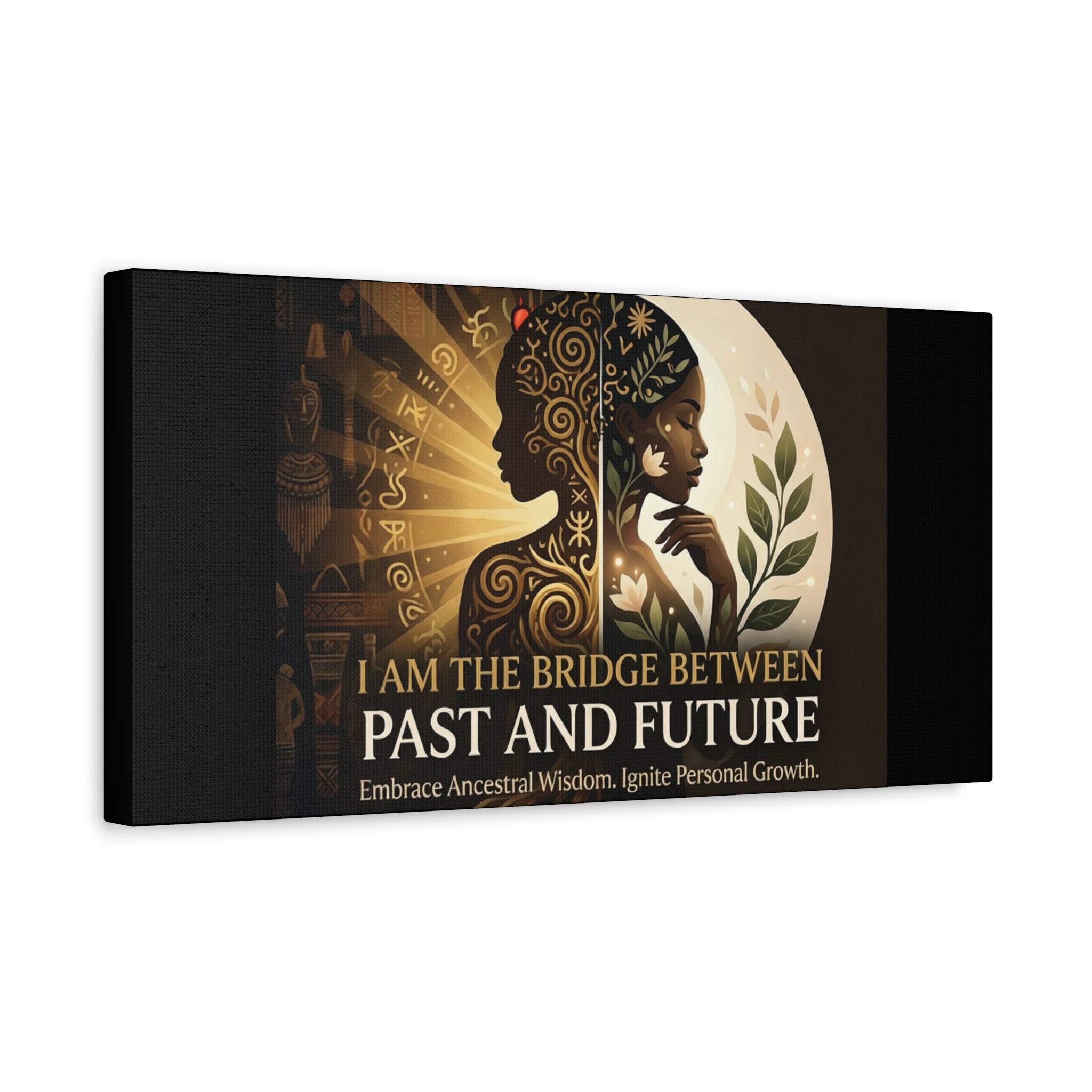 Colorful canvas wall art titled "I Am the Bridge Between Past and Future" by Printify, showcasing a vibrant abstract design.
