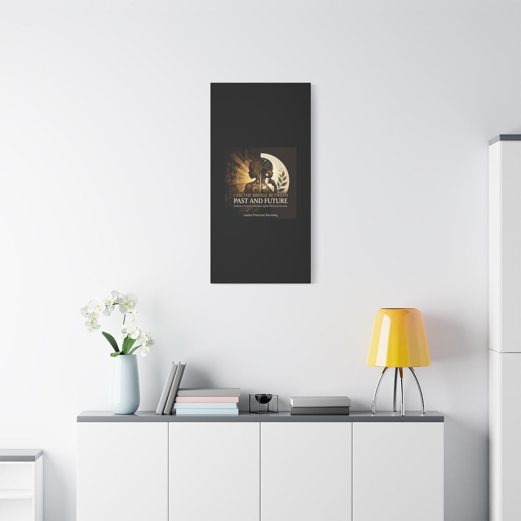 Canvas wall art titled "I Am the Bridge Between Past and Future" by Printify, featuring abstract design and vibrant colors.