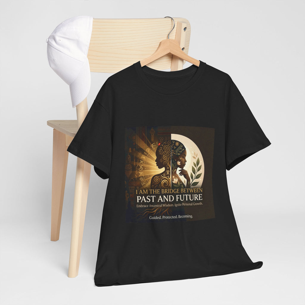 Inspirational Printify T-Shirt featuring "I Am the Bridge Between Past and Future" graphic design on a classic tee.