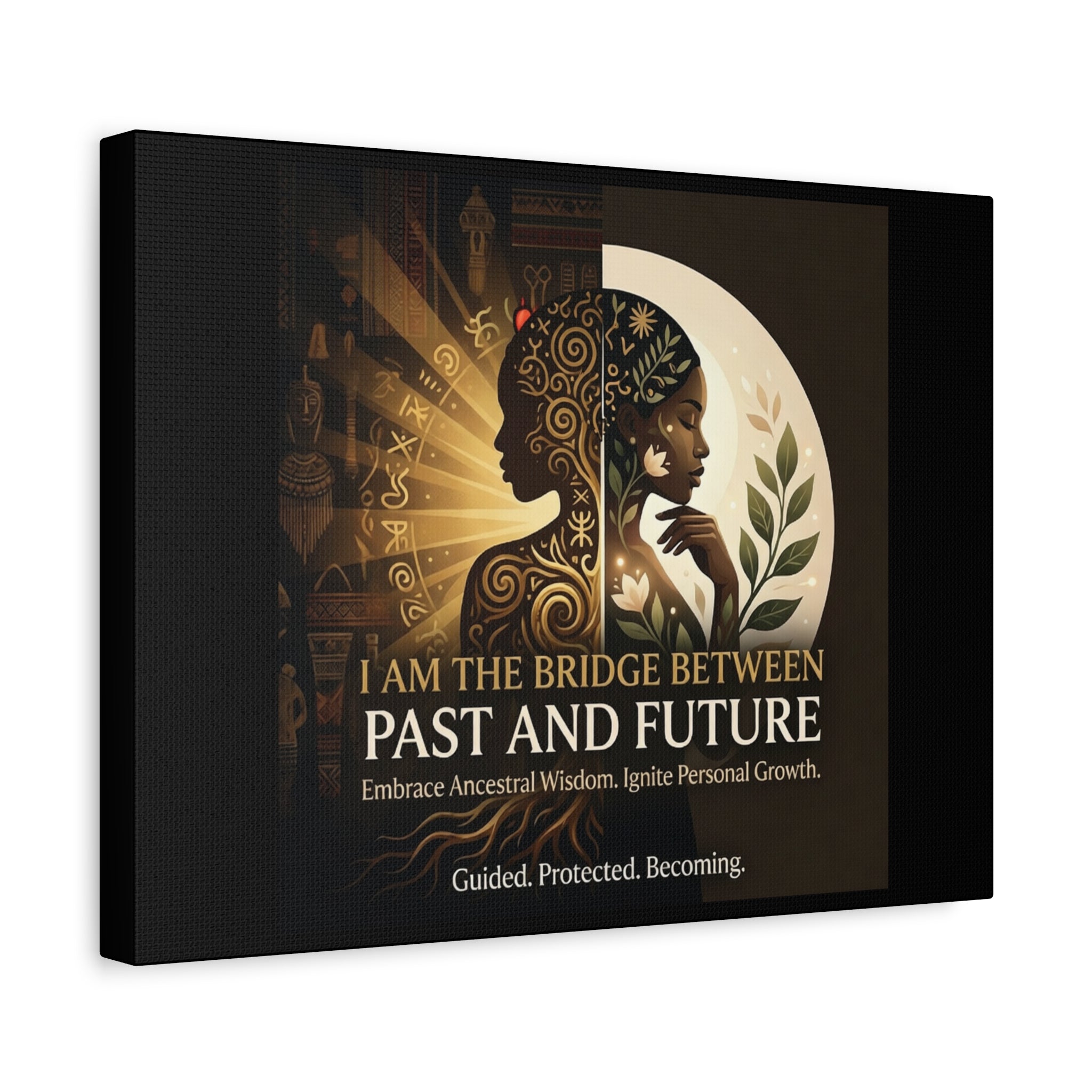 Canvas wall art titled "I Am the Bridge Between Past and Future" by Printify, featuring abstract design and vibrant colors.