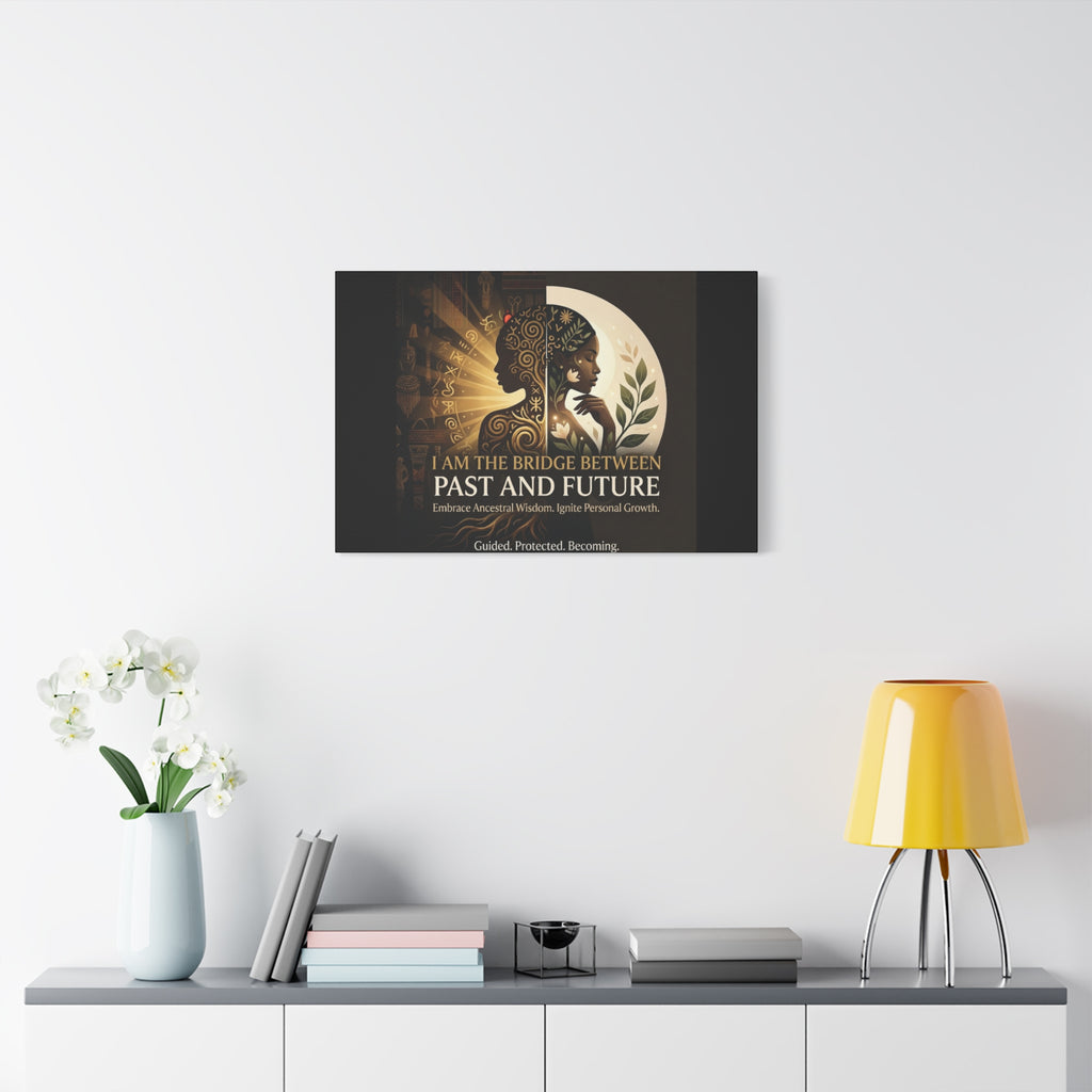 Canvas wall art titled "I Am the Bridge Between Past and Future" by Printify featuring abstract design and vibrant colors.