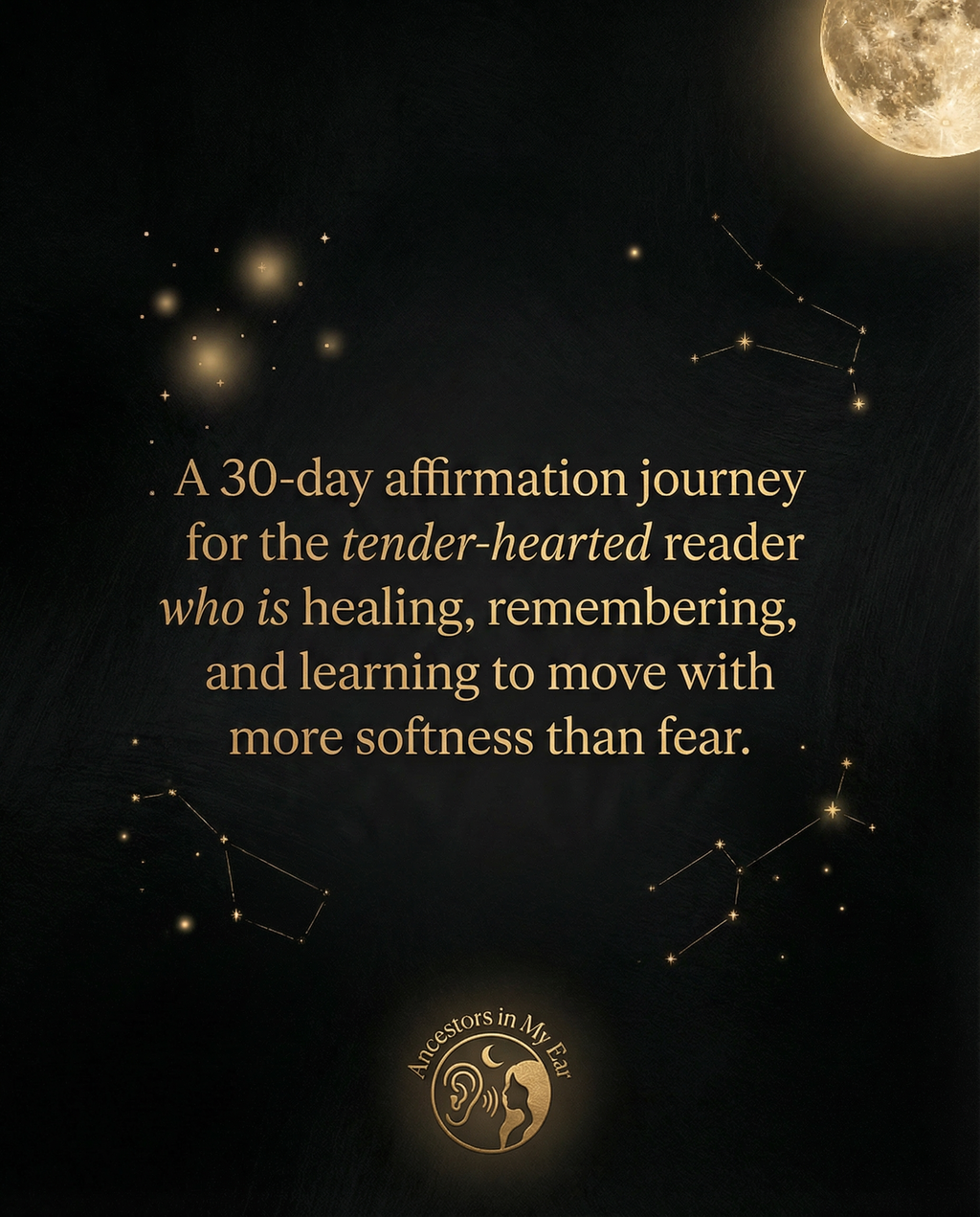 30-day affirmation ritual book titled "30 Days of Sacred Return" by Ancestors In My Ear, featuring a journal and spiritual symbols.