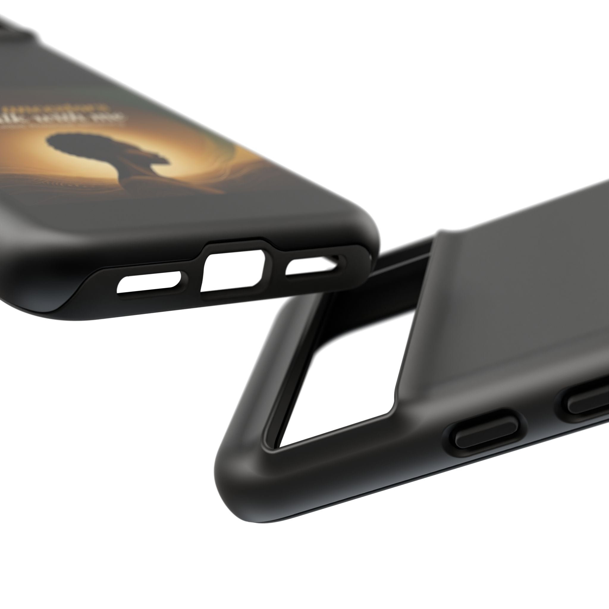 Black heritage phone case with inspirational quote, protective cover for smartphone, featuring a meaningful design and durable material.