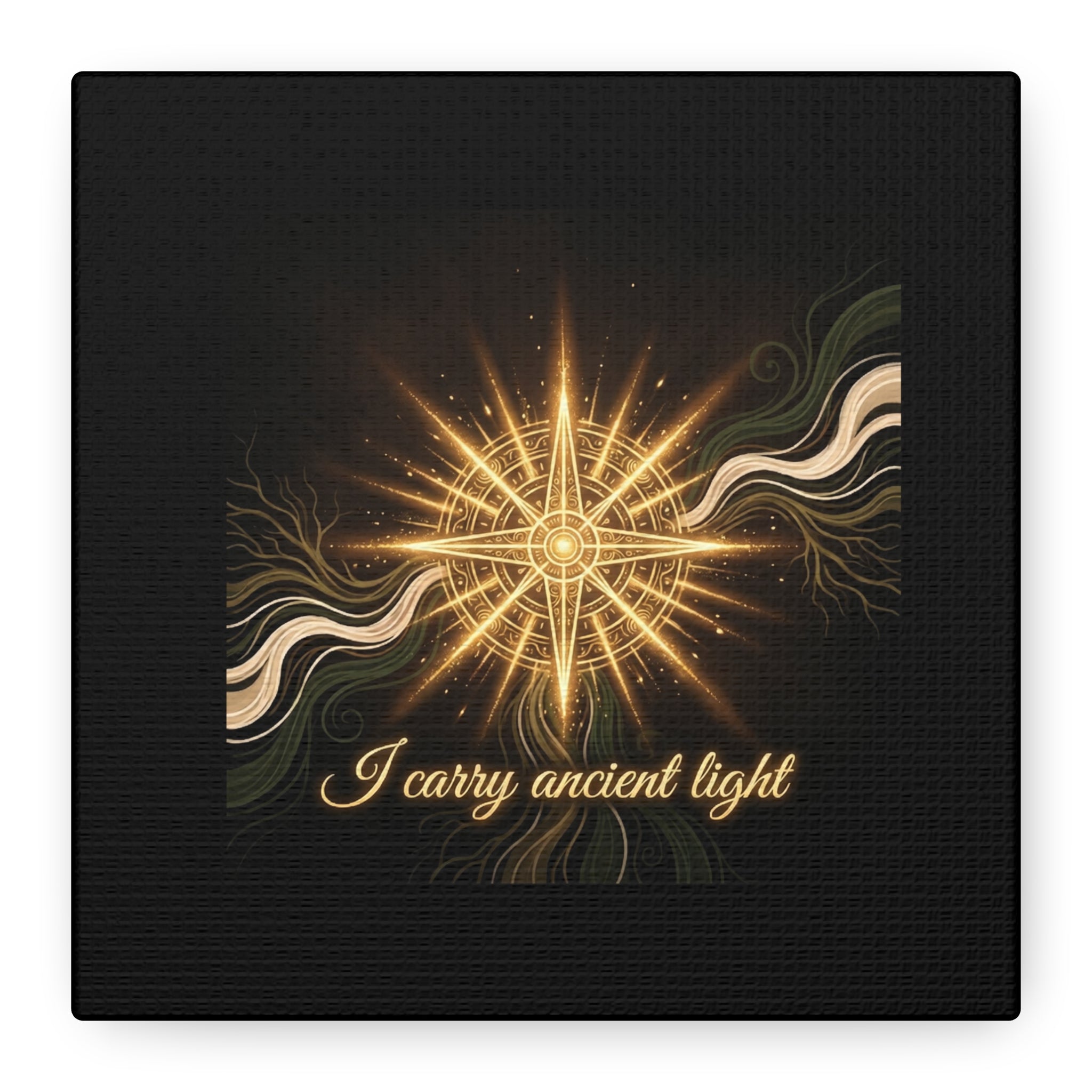 Matte canvas wall art titled "I Carry Ancient Light" featuring a golden compass design, ideal for home decor.