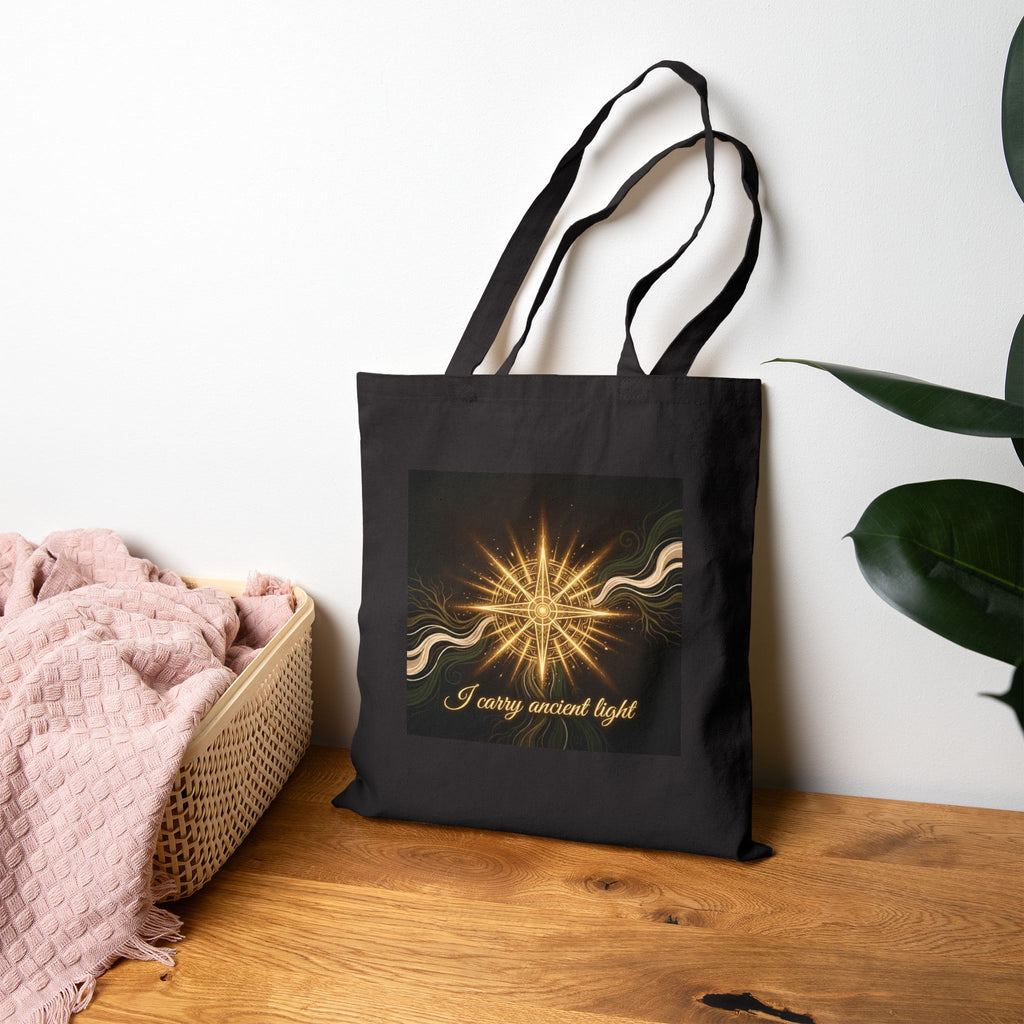 Canvas Tote Bag — "I Carry Ancient Light" Starburst Spiritual Tote - Ancestors In My Ear 