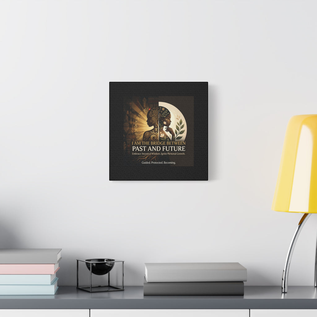 Canvas wall art titled "I Am the Bridge Between Past and Future" by Printify, featuring abstract design and vibrant colors.