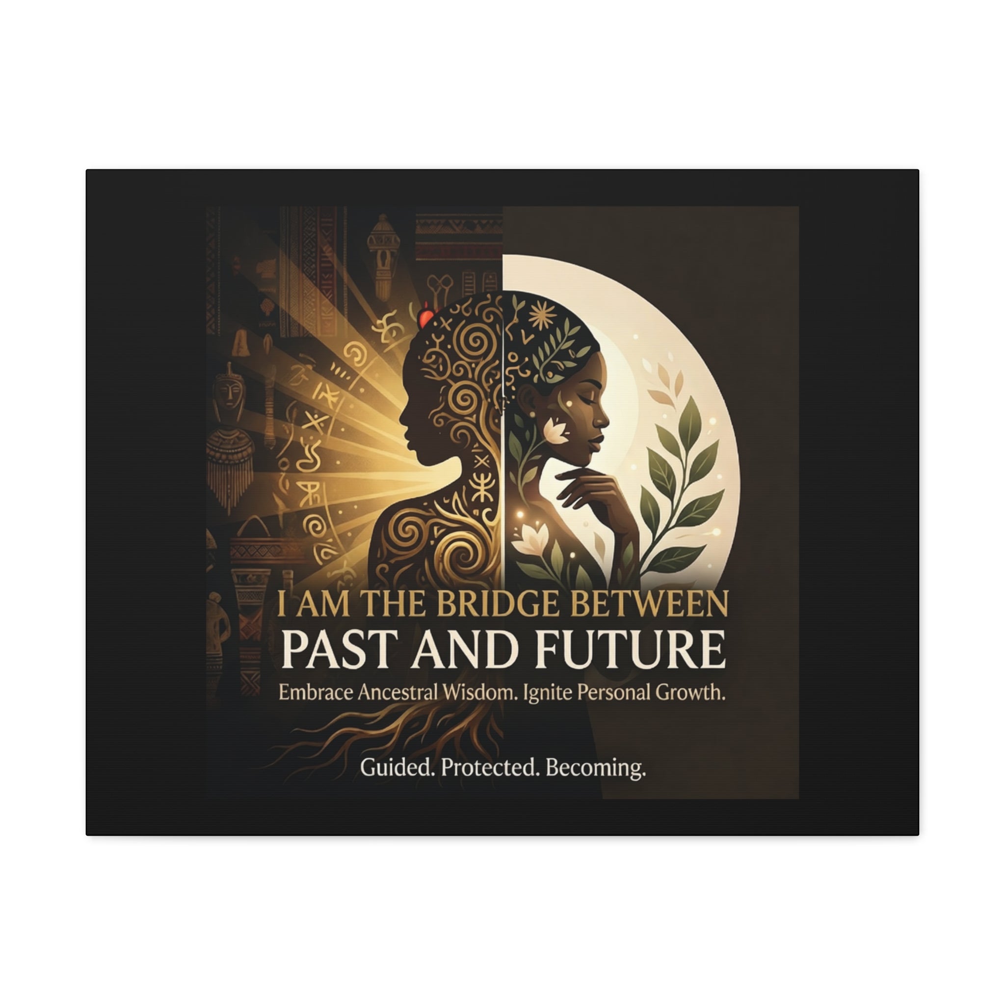 Canvas wall art titled "I Am the Bridge Between Past and Future" by Printify featuring abstract design and vibrant colors.