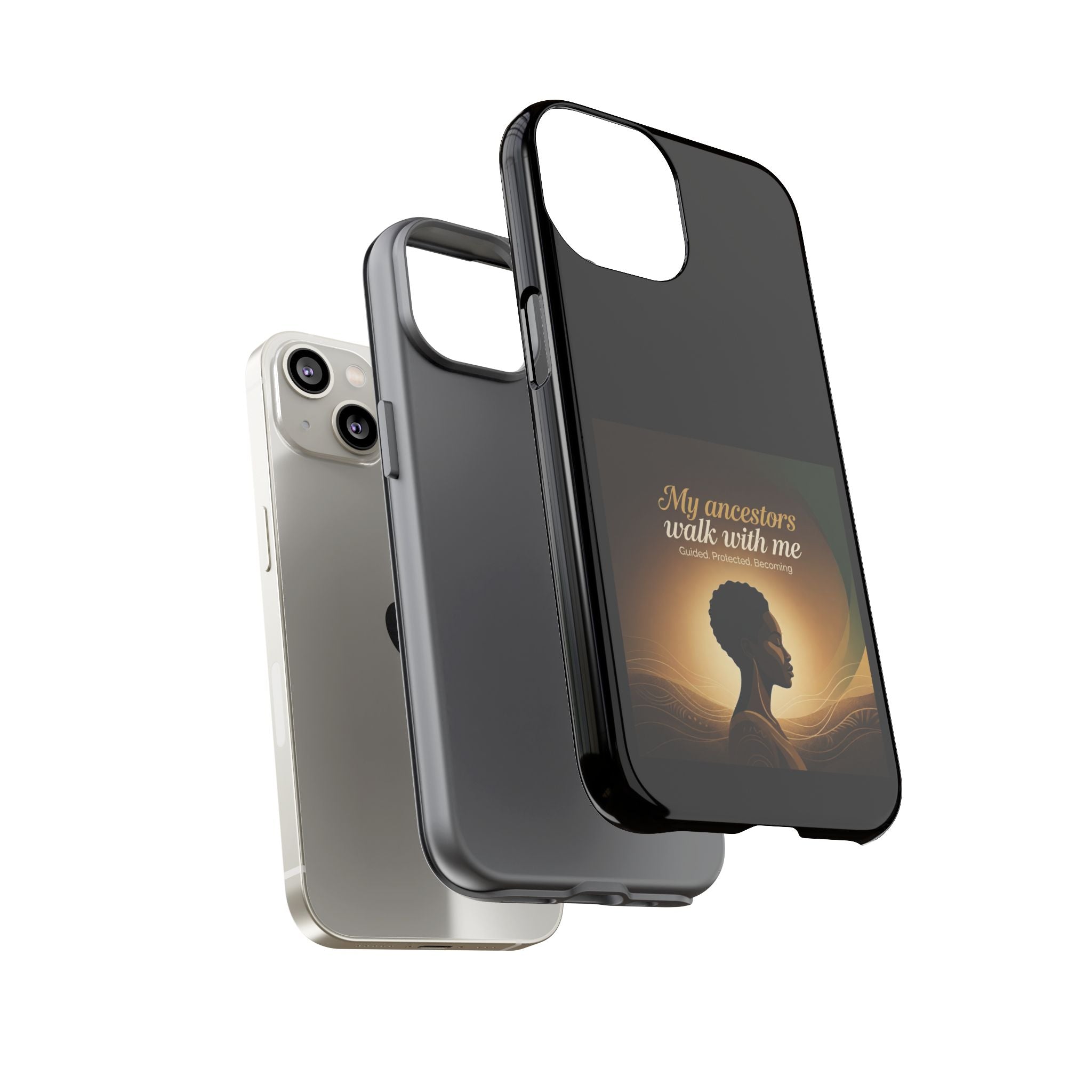 Black phone case with inspirational quote and heritage design, protective cover for smartphones by Printify.