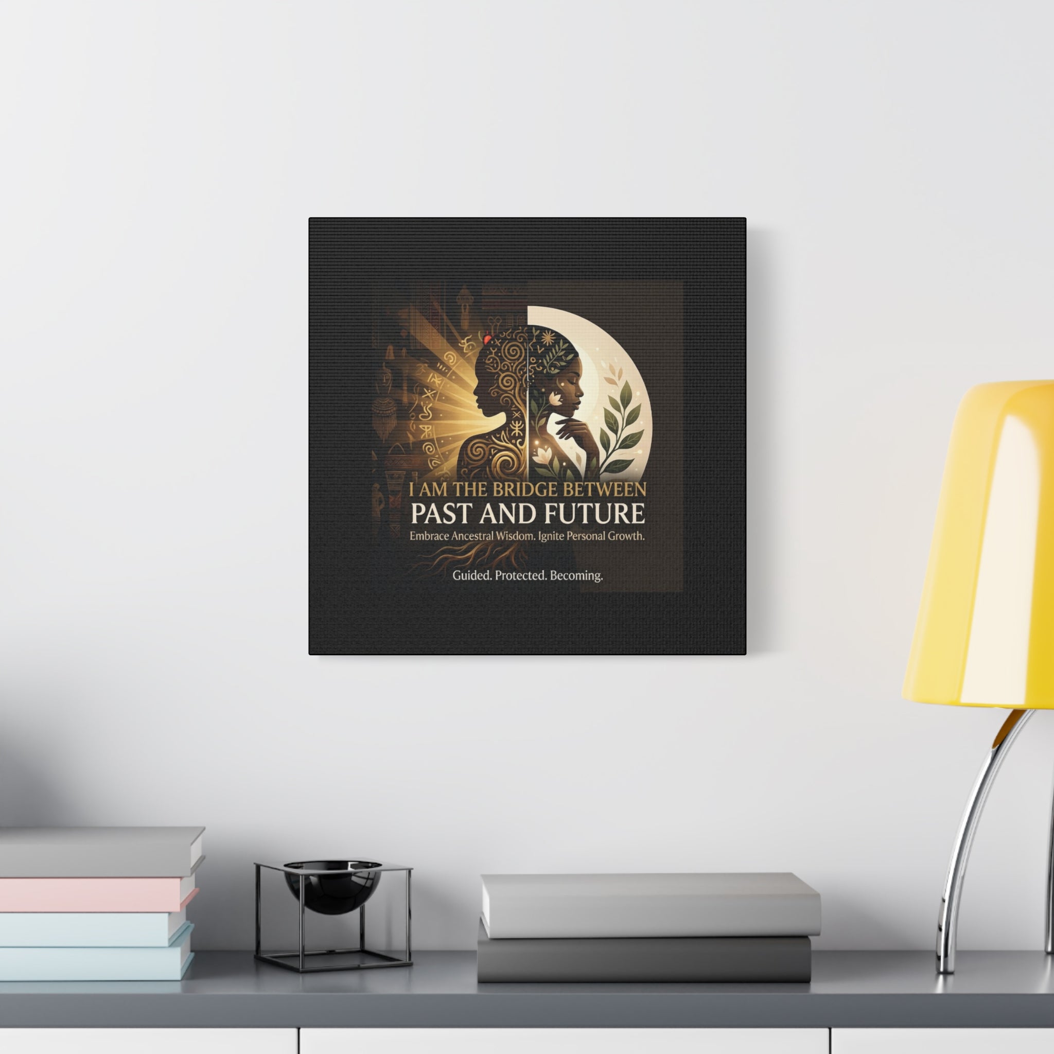 Canvas wall art titled "I Am the Bridge Between Past and Future" by Printify, showcasing a vibrant abstract design.