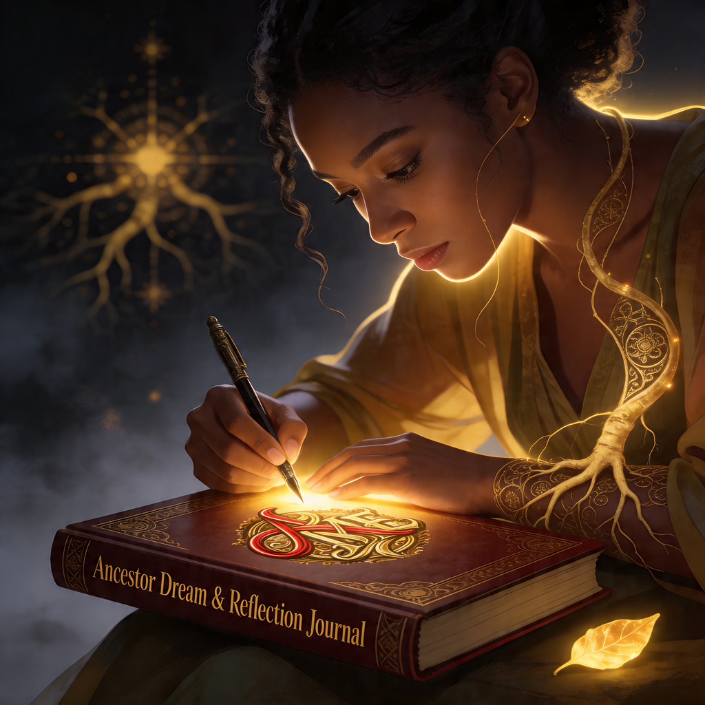 Printable Ancestor Dream & Reflection Journal PDF by Ancestors In My Ear, featuring pages for recording dreams and reflections.