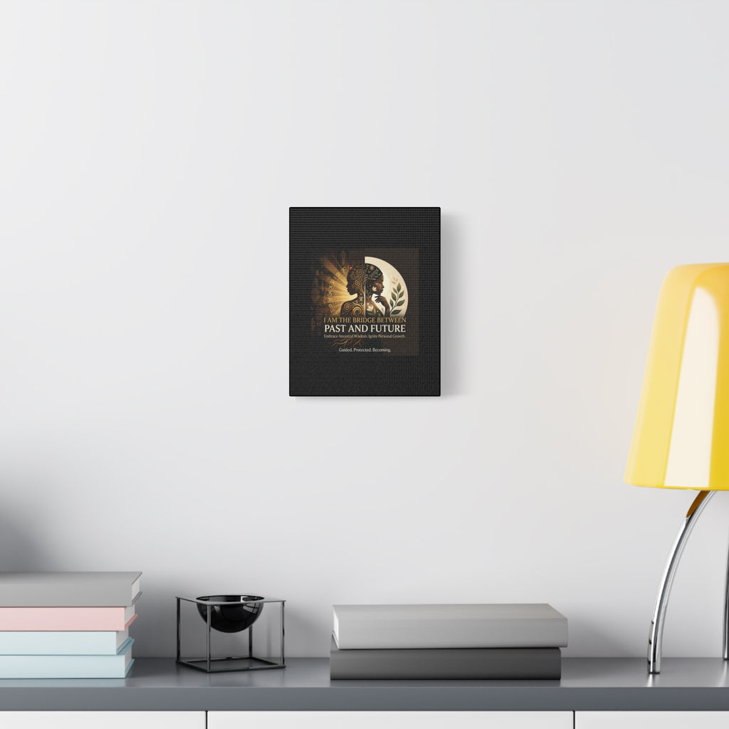 Canvas wall art titled "I Am the Bridge Between Past and Future" by Printify, featuring abstract design and vibrant colors.