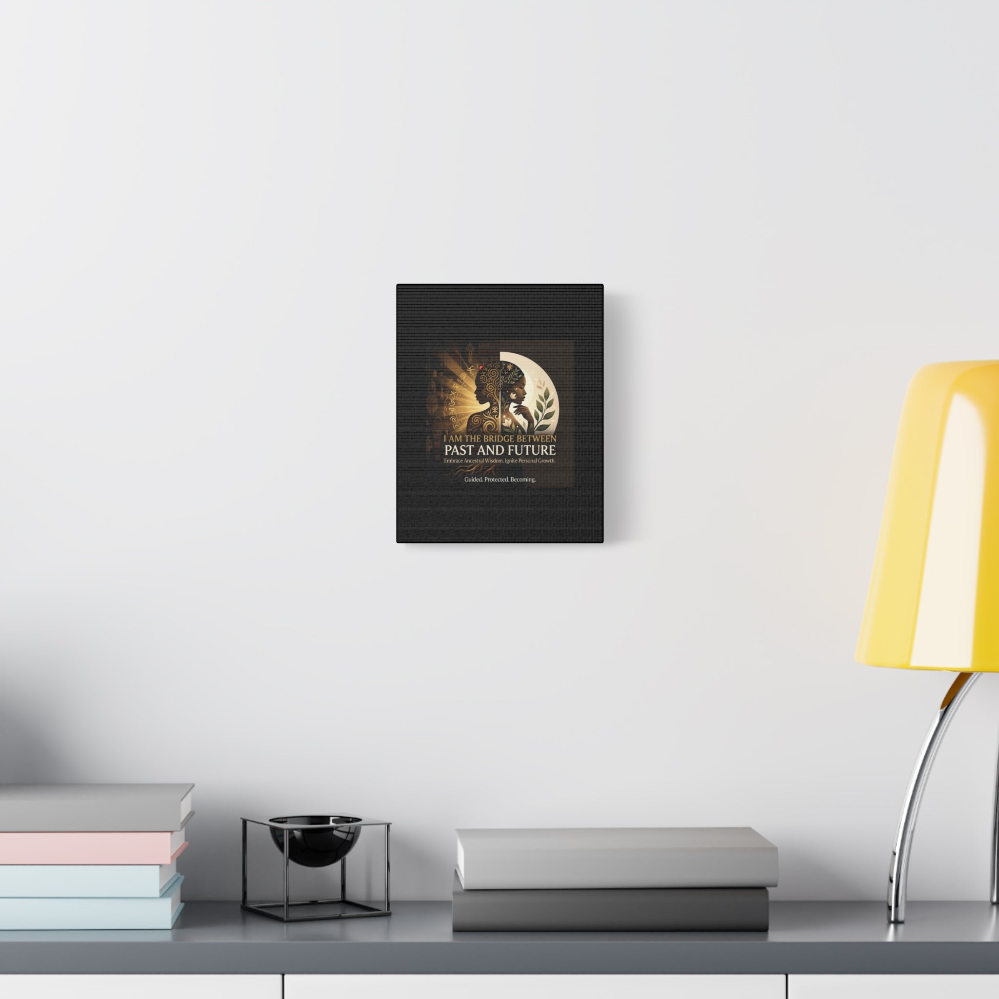 Canvas wall art titled "I Am the Bridge Between Past and Future" by Printify, featuring abstract design and vibrant colors.
