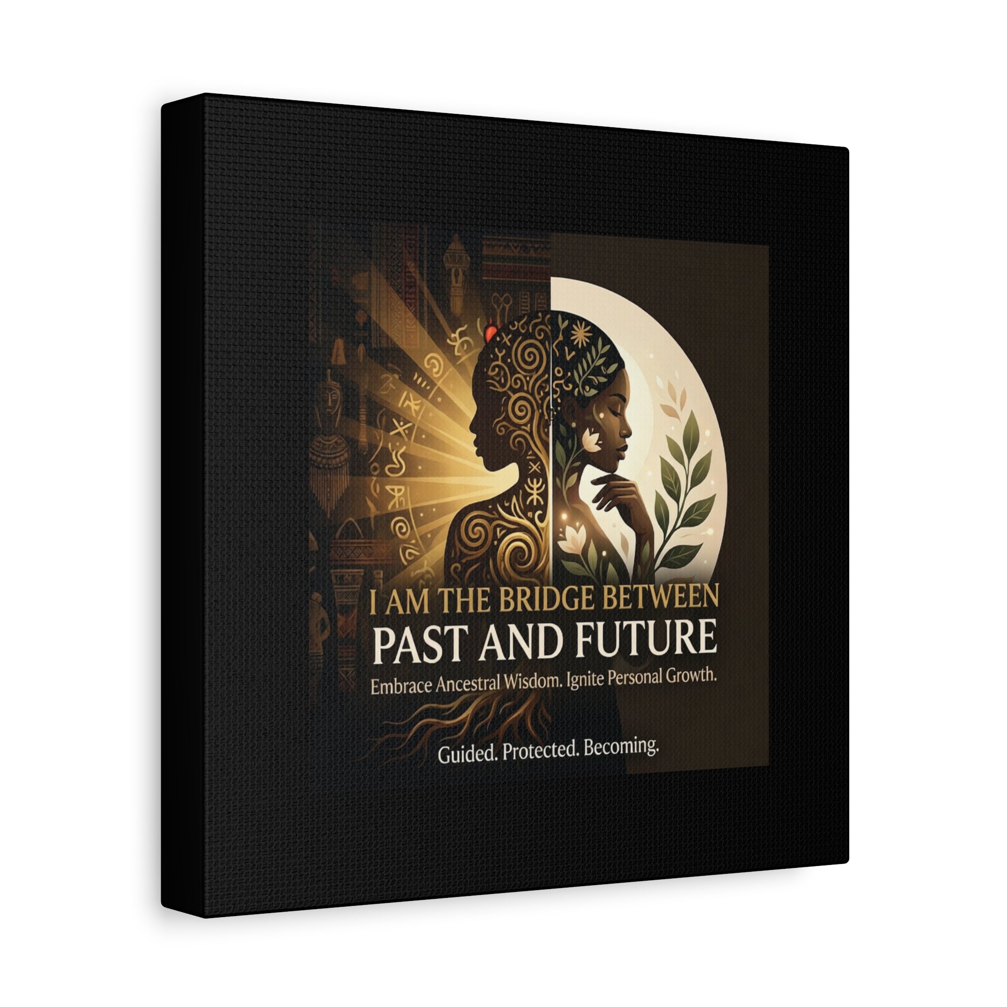 Canvas wall art titled "I Am the Bridge Between Past and Future" by Printify, featuring a vivid abstract design.