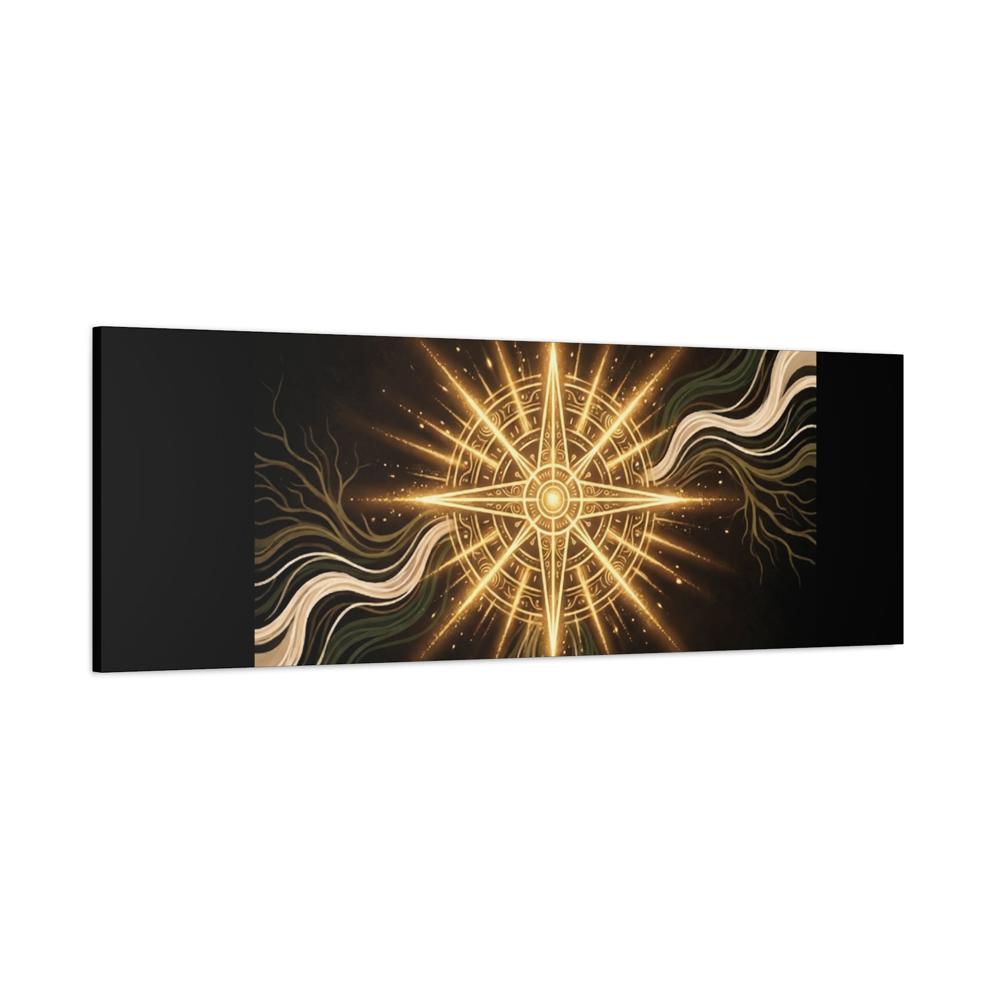 Matte canvas wall art titled "I Carry Ancient Light" featuring a golden compass design, ideal for wall decor.