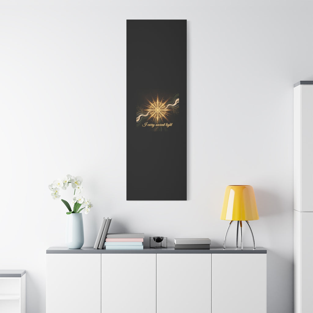 Matte canvas wall art titled "I Carry Ancient Light" featuring a golden compass design, ideal for modern home decor.