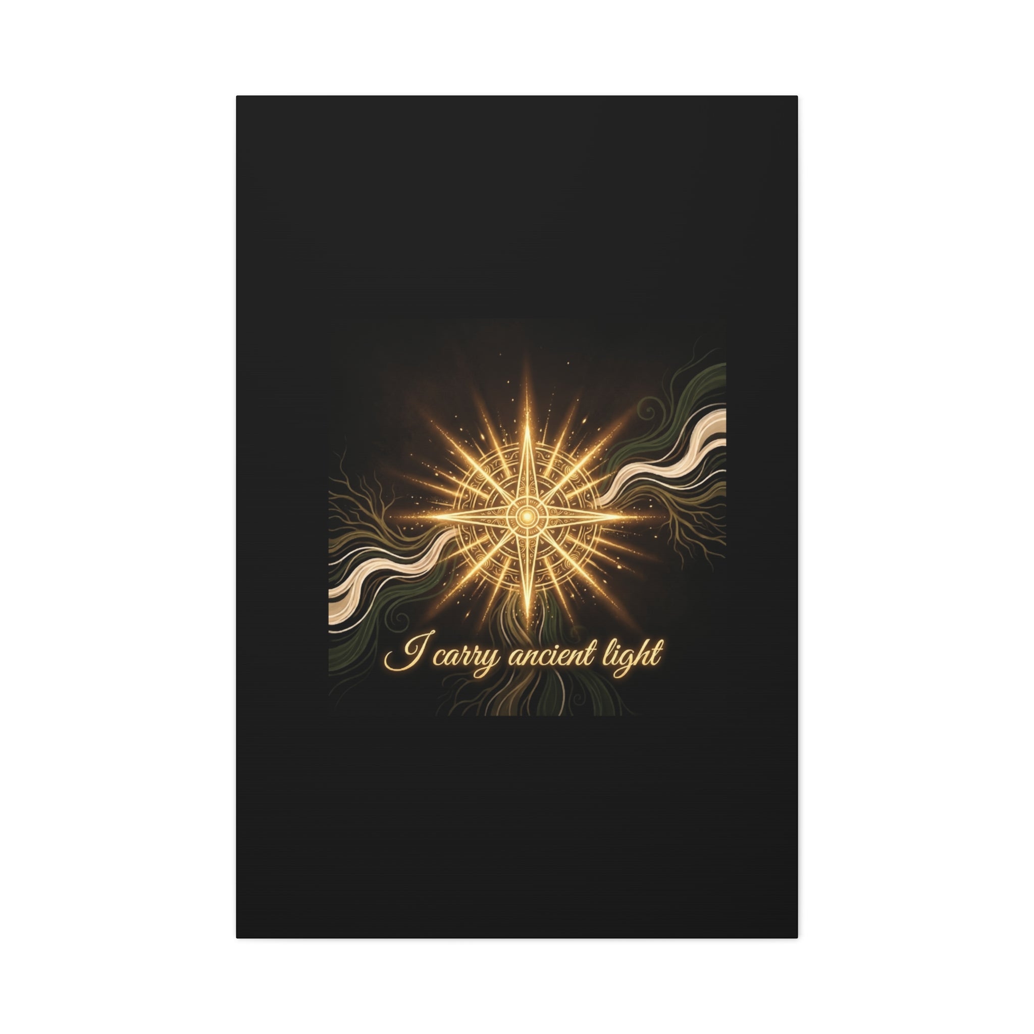 Matte canvas wall art titled "I Carry Ancient Light" featuring a golden compass design, by Printify.