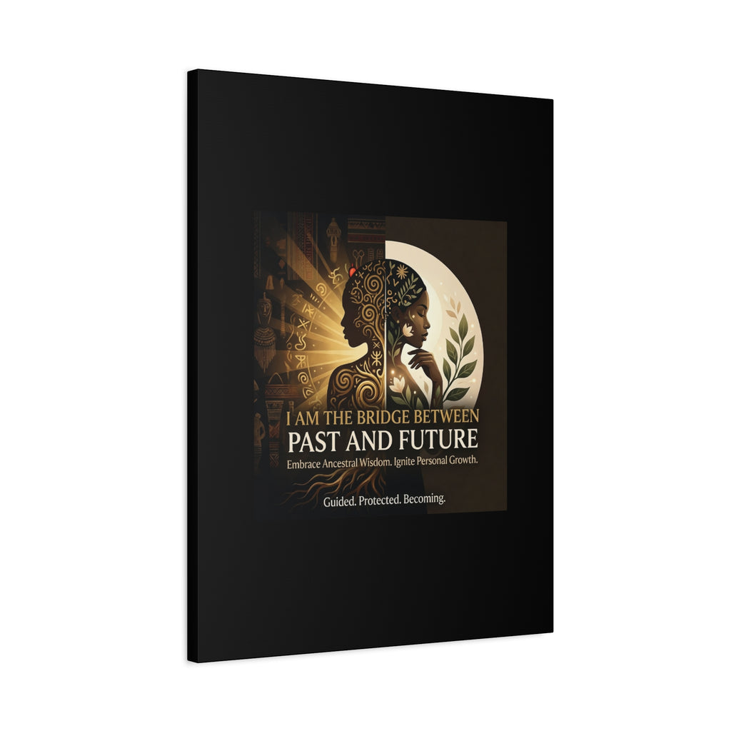 Canvas wall art titled "I Am the Bridge Between Past and Future" by Printify, featuring abstract design and vibrant colors.