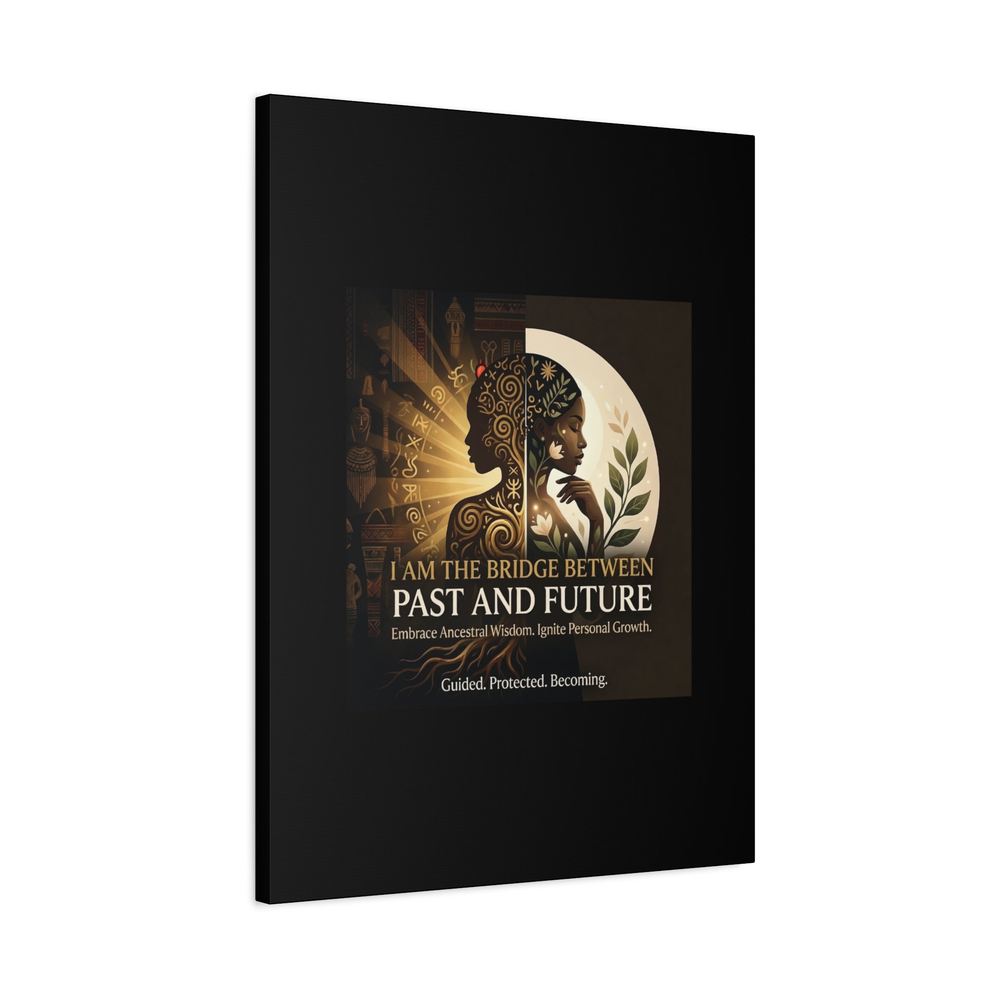 Canvas wall art titled "I Am the Bridge Between Past and Future" by Printify, featuring abstract design and vibrant colors.