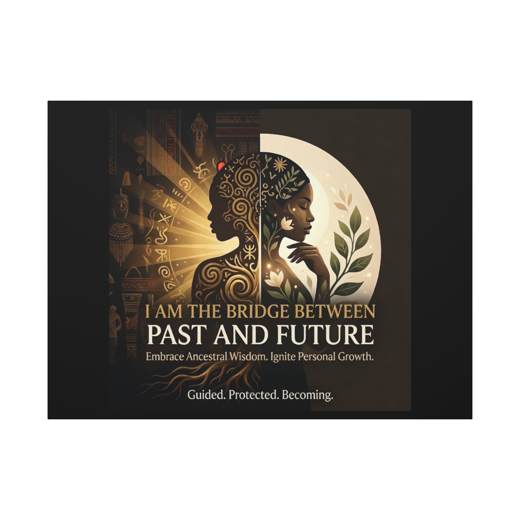 Canvas wall art titled "I Am the Bridge Between Past and Future" featuring abstract design by Printify.