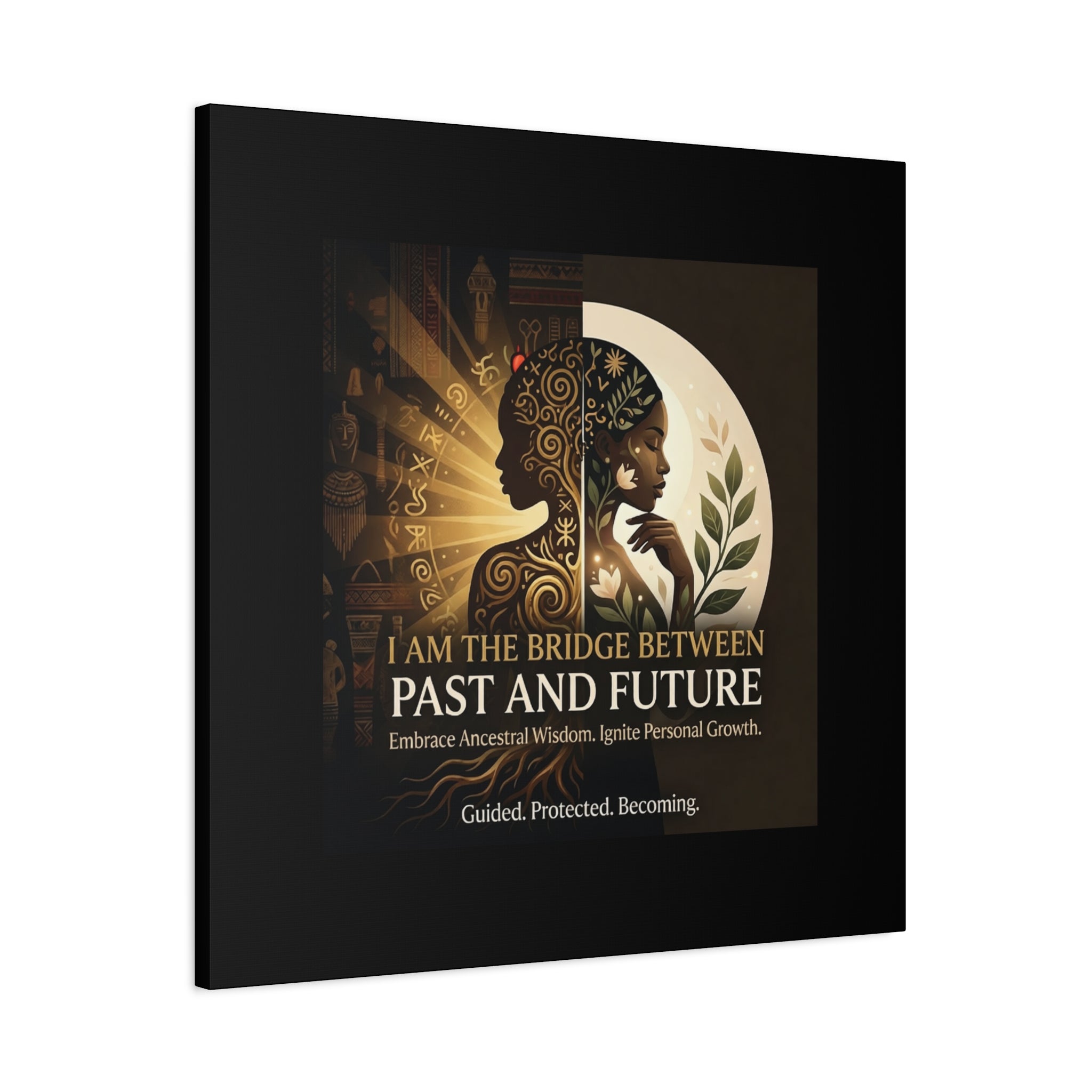 Canvas wall art titled "I Am the Bridge Between Past and Future" by Printify, featuring a vibrant abstract design.