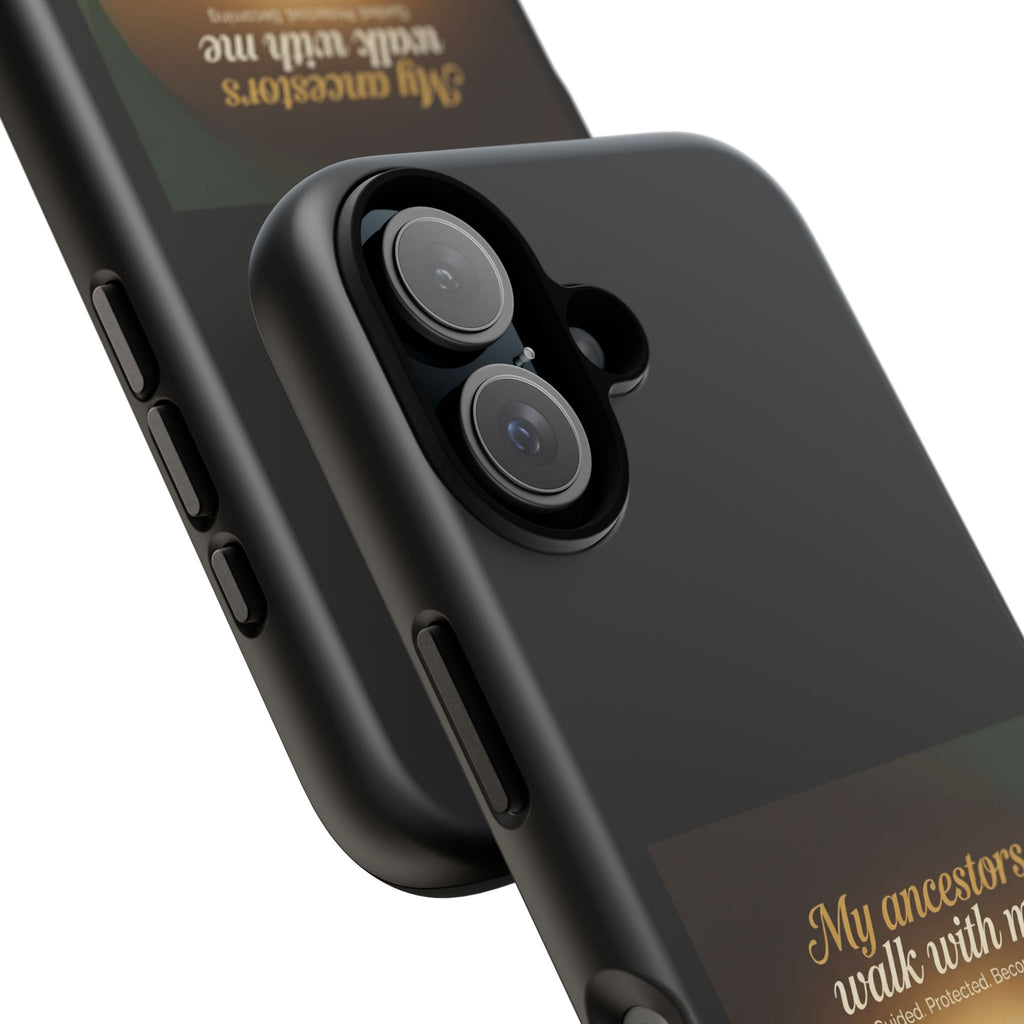 Black heritage phone case with inspirational quote design, durable protective cover for smartphones by Printify.