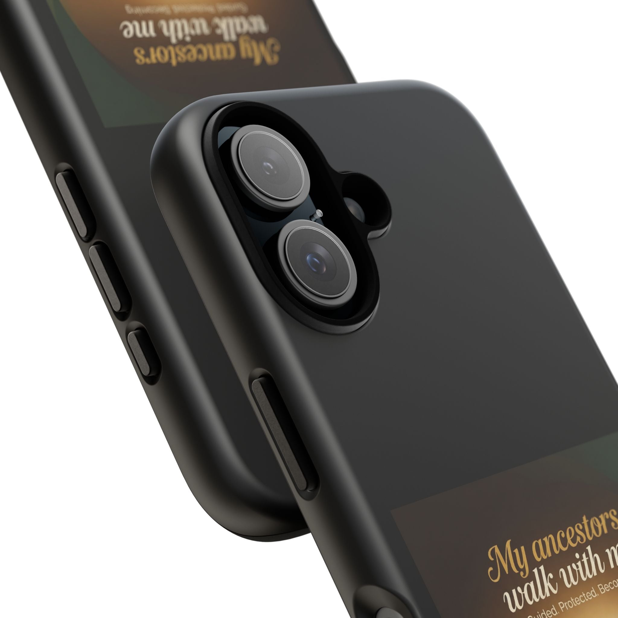 Black heritage phone case with inspirational quote design, durable protective cover for smartphones by Printify.