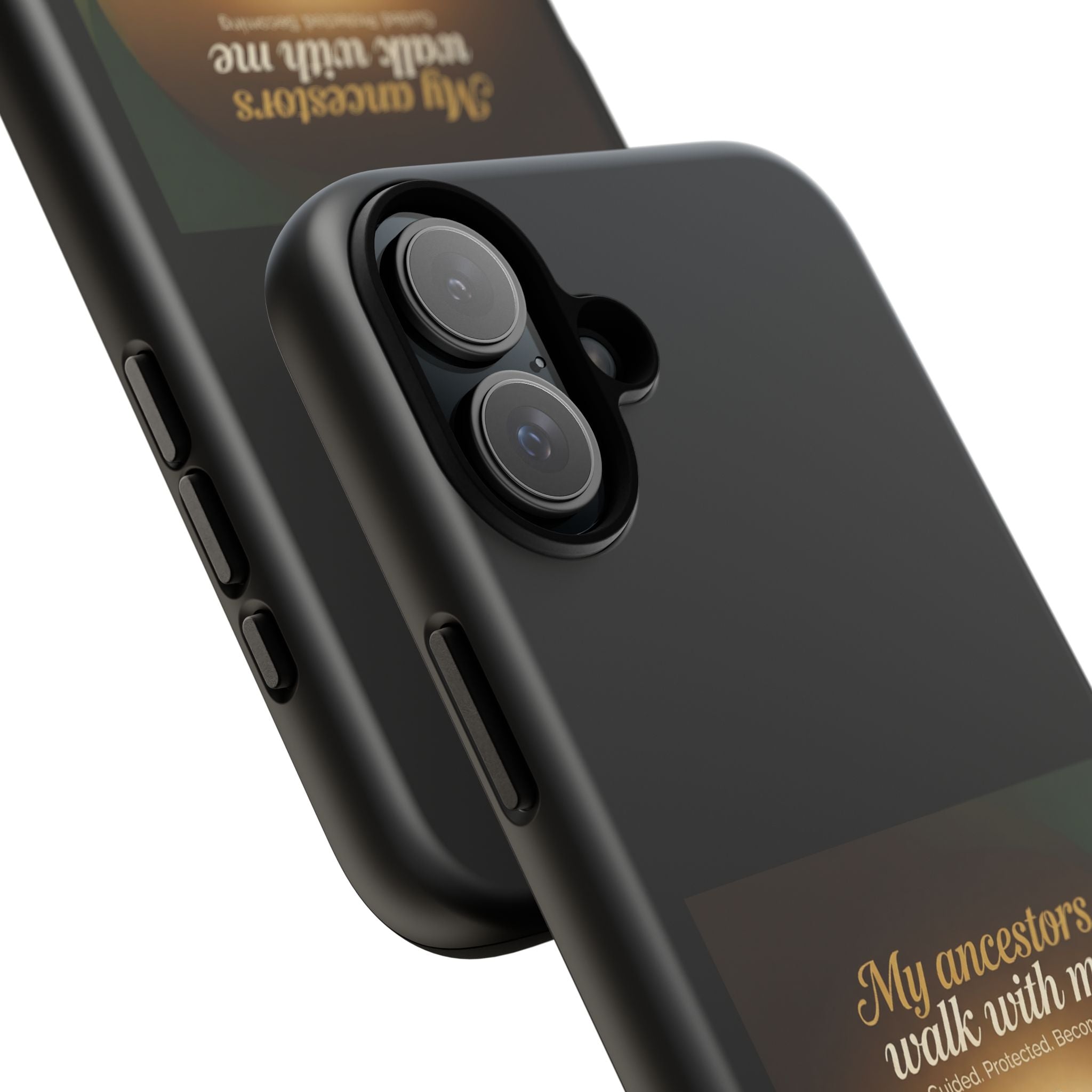 Black phone case with inspirational quote and heritage design, protective cover for smartphones by Printify.