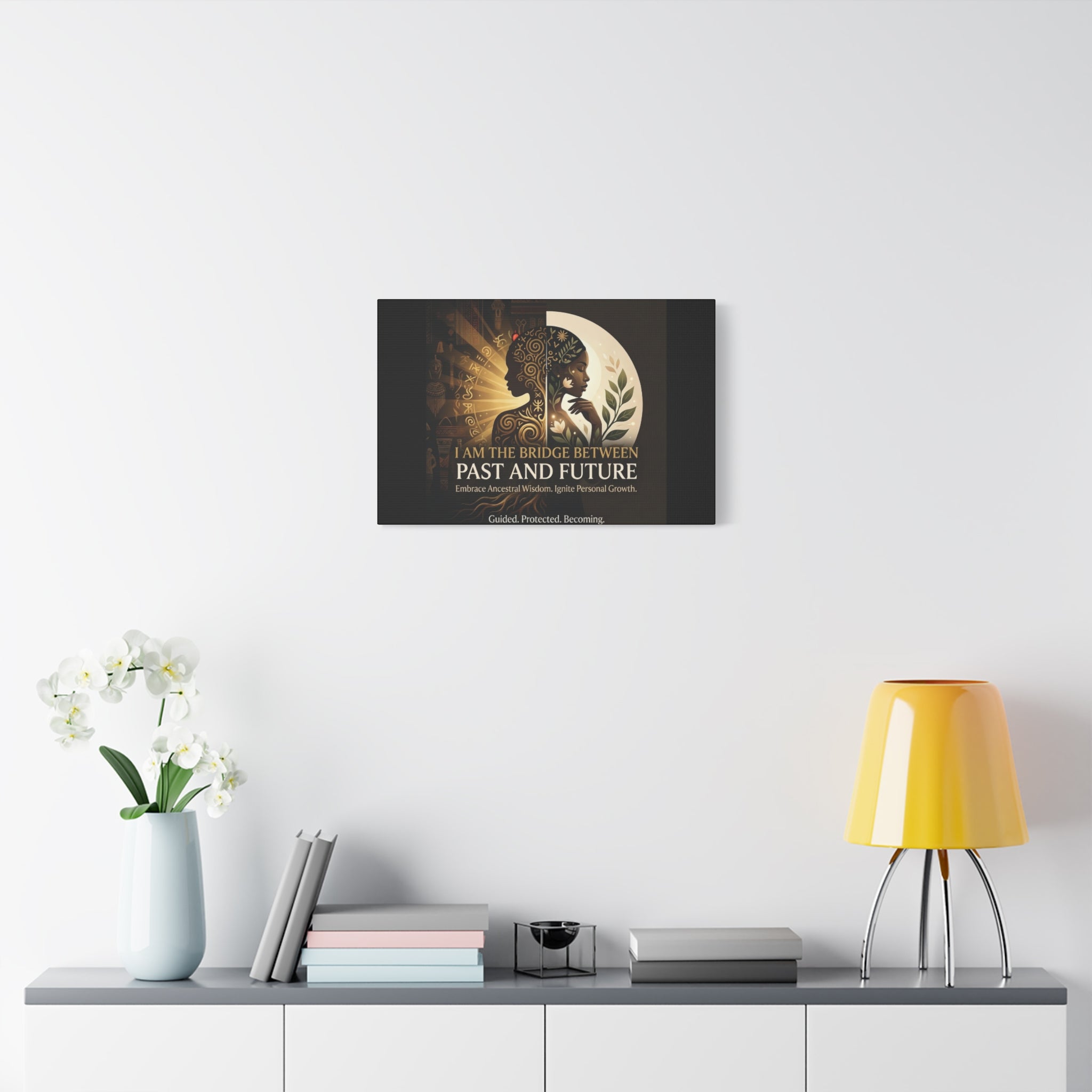 Canvas wall art titled "I Am the Bridge Between Past and Future" by Printify, showcasing a vibrant and abstract design.