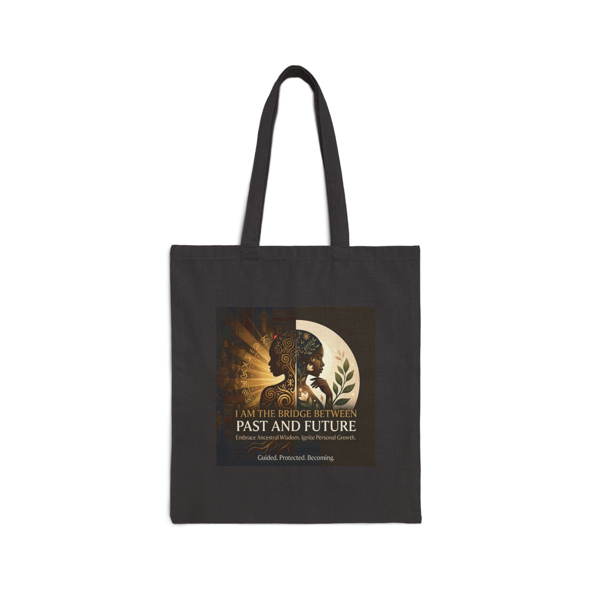 Vintage portrait design on a Past and Future canvas tote bag by Printify, showcasing eco-friendly shopping style.
