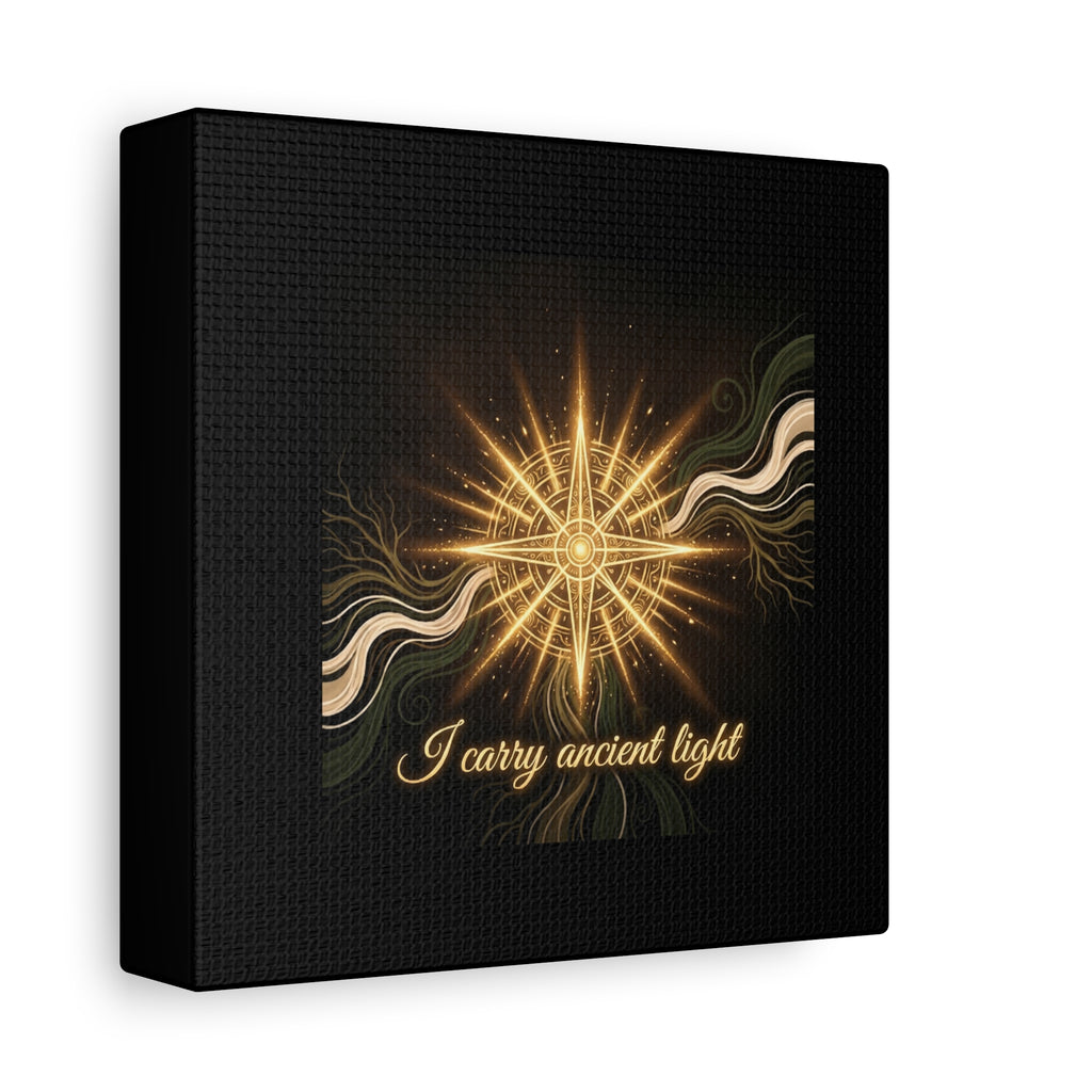 Matte canvas wall art titled "I Carry Ancient Light" featuring a golden compass design by Printify for elegant home decor.