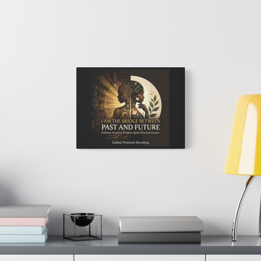 Canvas wall art titled "I Am the Bridge Between Past and Future" by Printify, featuring a vibrant abstract design.