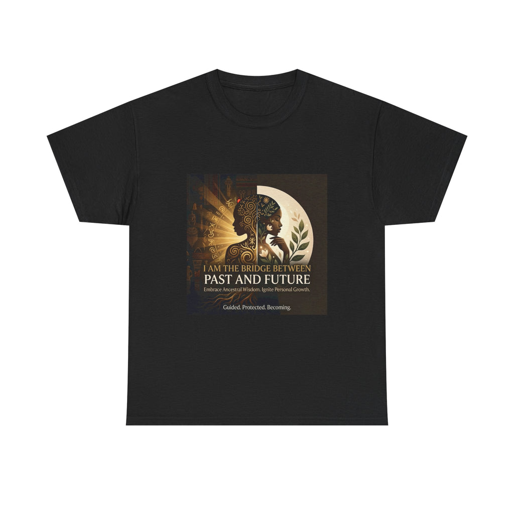Inspirational African heritage graphic tee featuring "I Am the Bridge Between Past and Future" design by Printify.