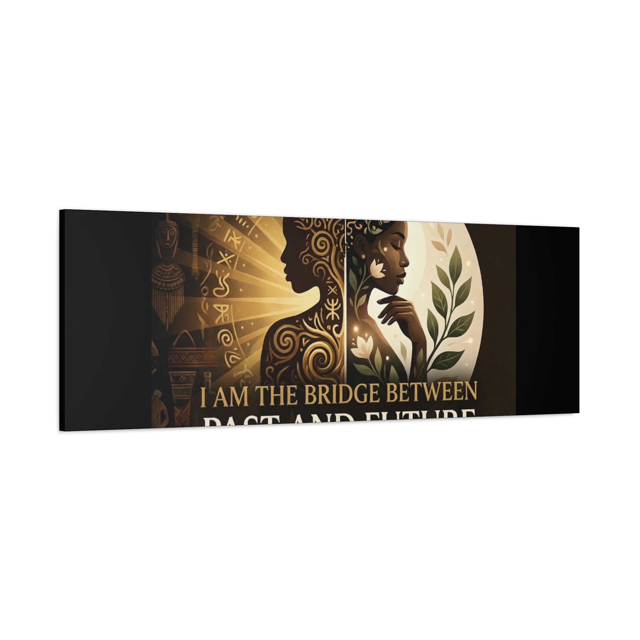 Canvas wall art titled "I Am the Bridge Between Past and Future" by Printify, featuring abstract design and vibrant colors.