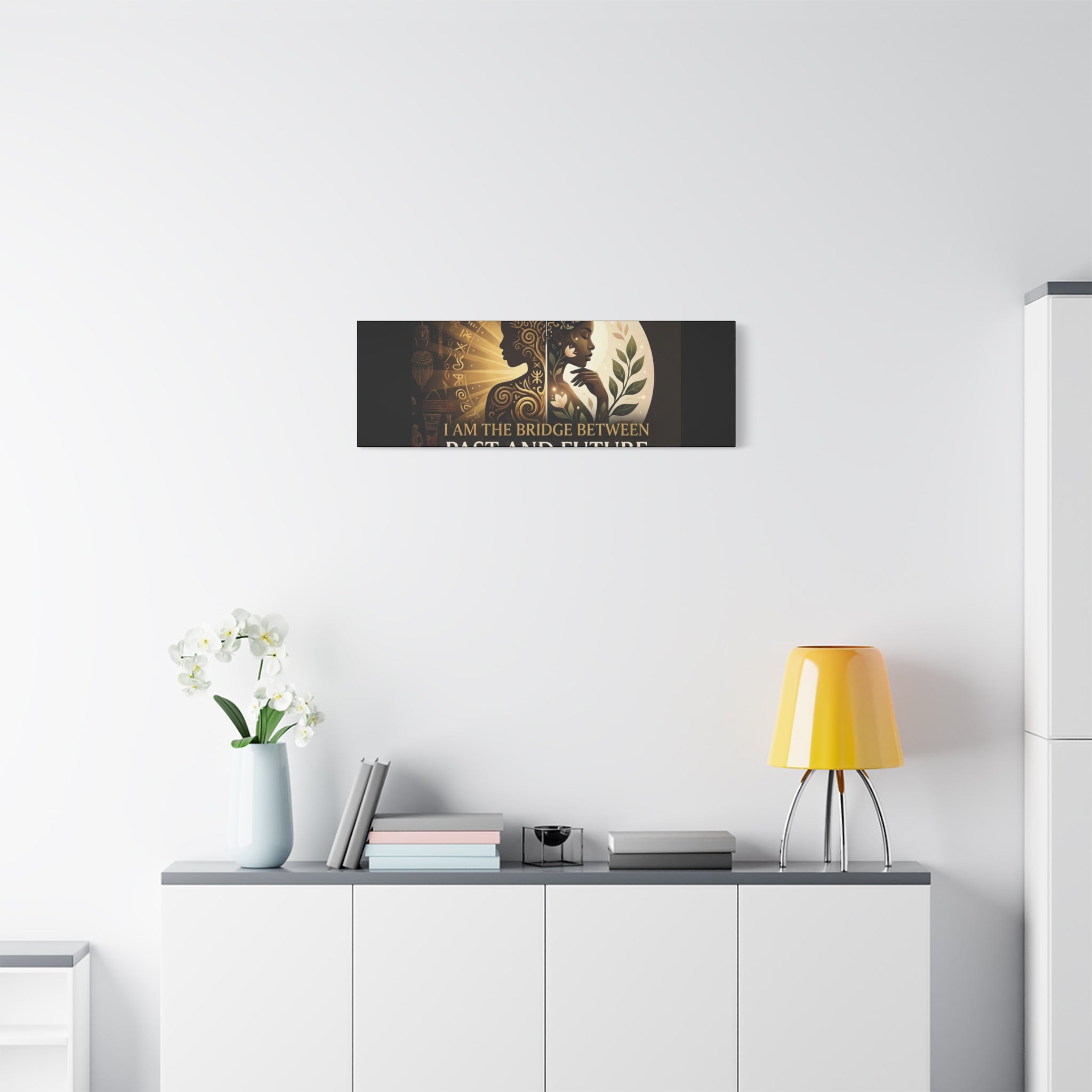 Canvas wall art titled "I Am the Bridge Between Past and Future" by Printify, featuring a vibrant abstract design.