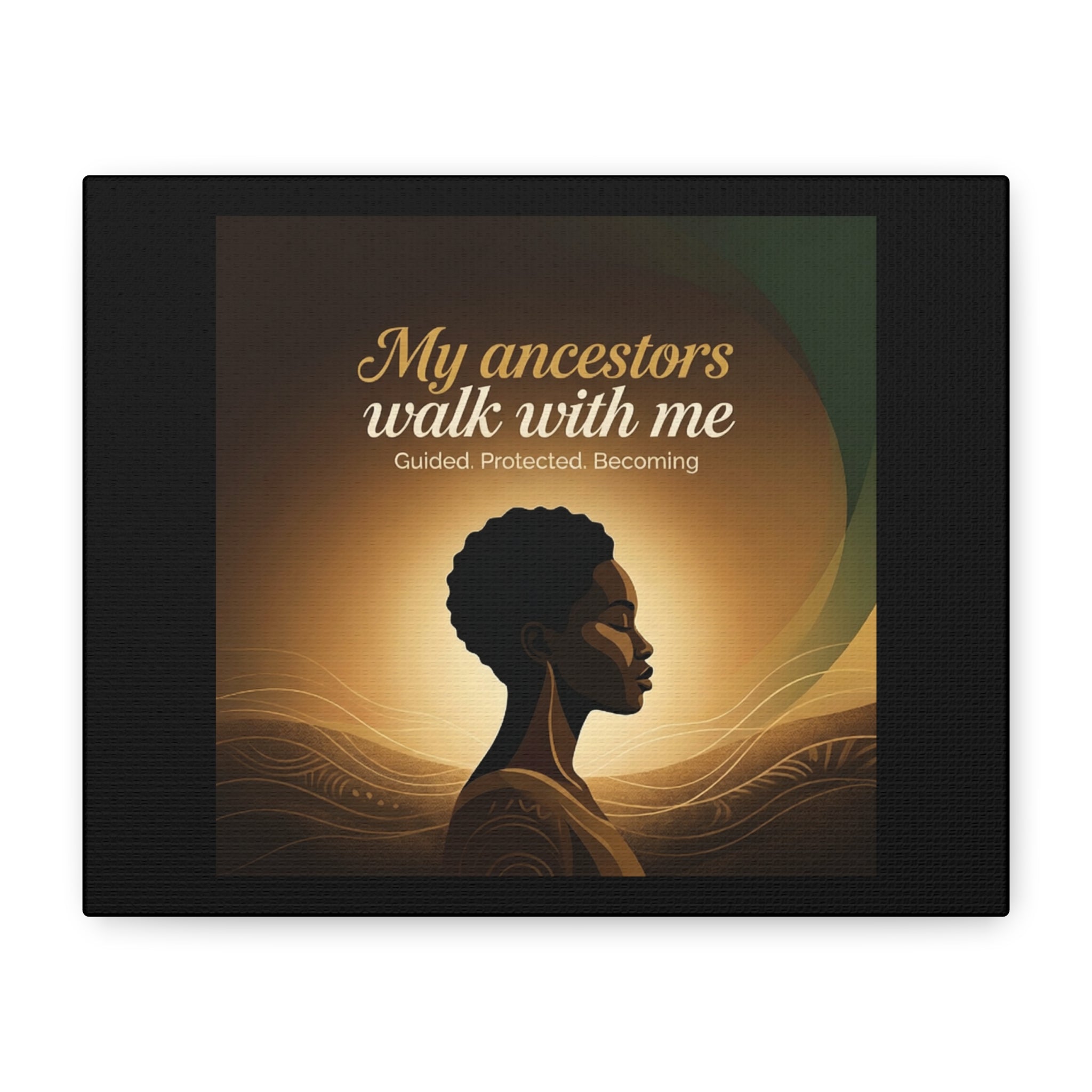 Matte canvas wall art featuring an inspirational Afrocentric portrait titled "My Ancestors Walk With Me" by Printify.