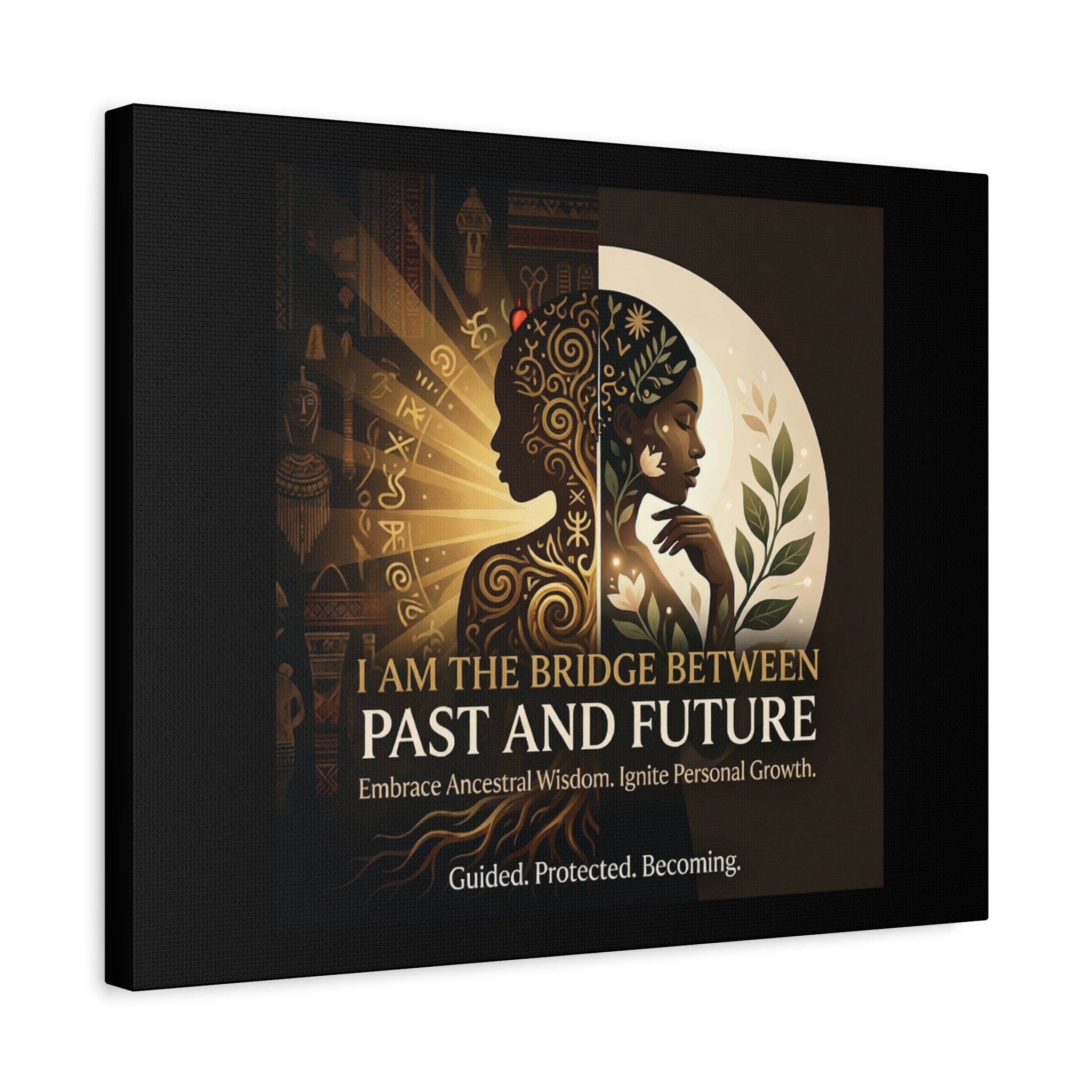 Canvas wall art titled "I Am the Bridge Between Past and Future" by Printify, featuring a vibrant abstract design.